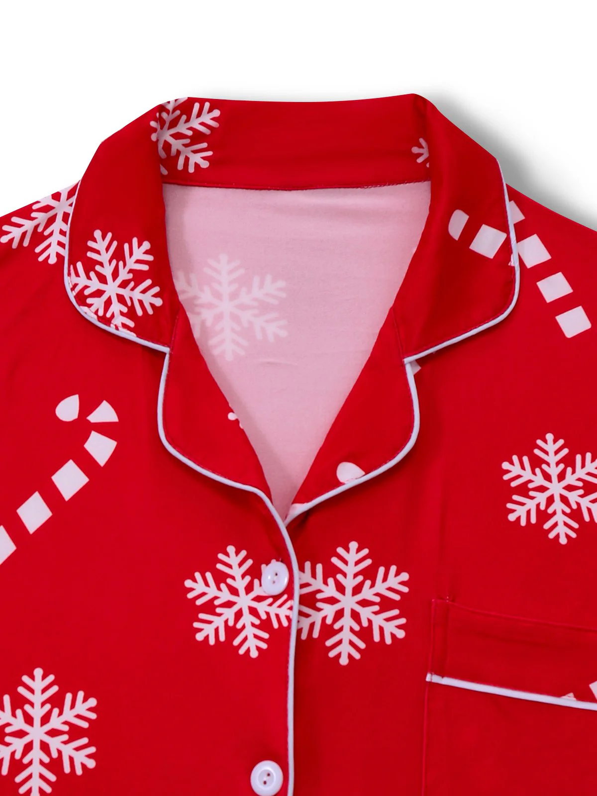 Rot 1950er Weihnachten Schneeflocke Zuckerstange Pajama Set - Image 3