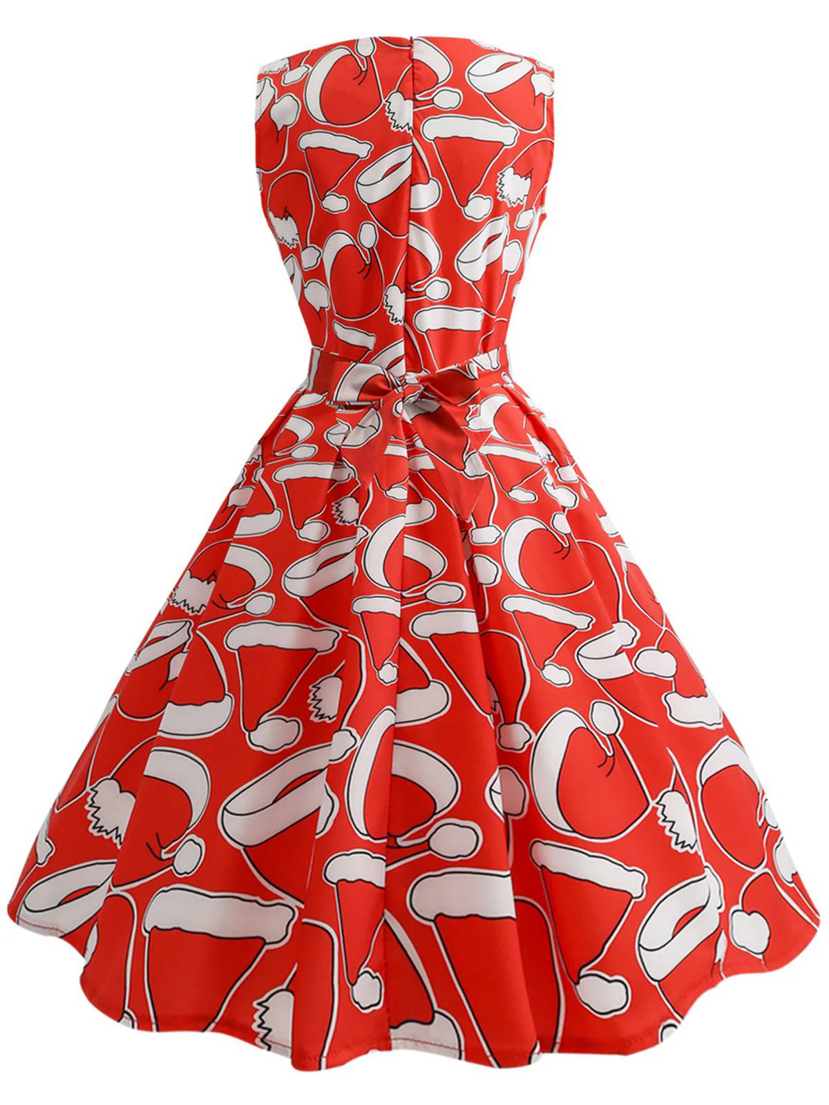 Rot 1950er Weihnachtsmütze Ärmellos Swing Kleid - Image 3
