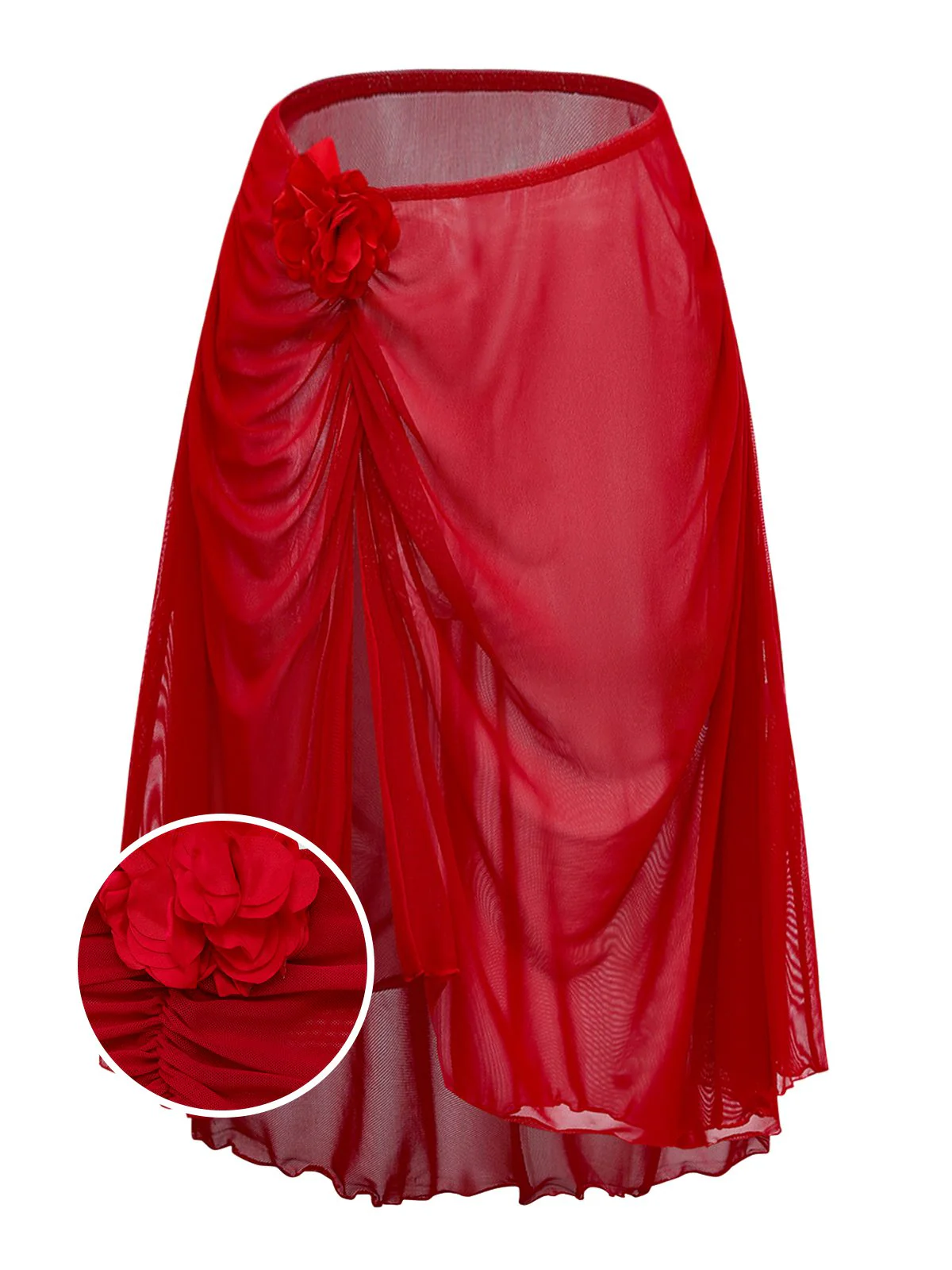 Rot 1960er 3D Blumen Netz Asymmetrisch Cover-Up - Image 2