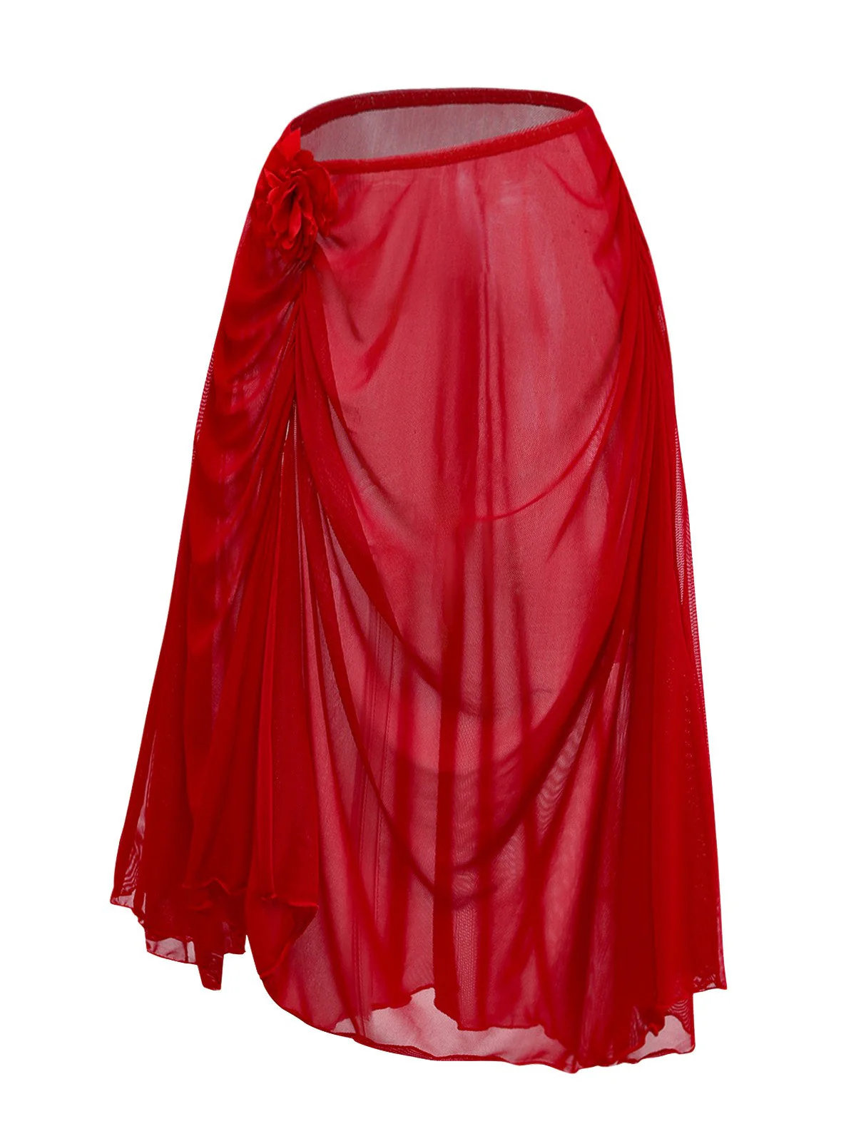 Rot 1960er 3D Blumen Netz Asymmetrisch Cover-Up - Image 4