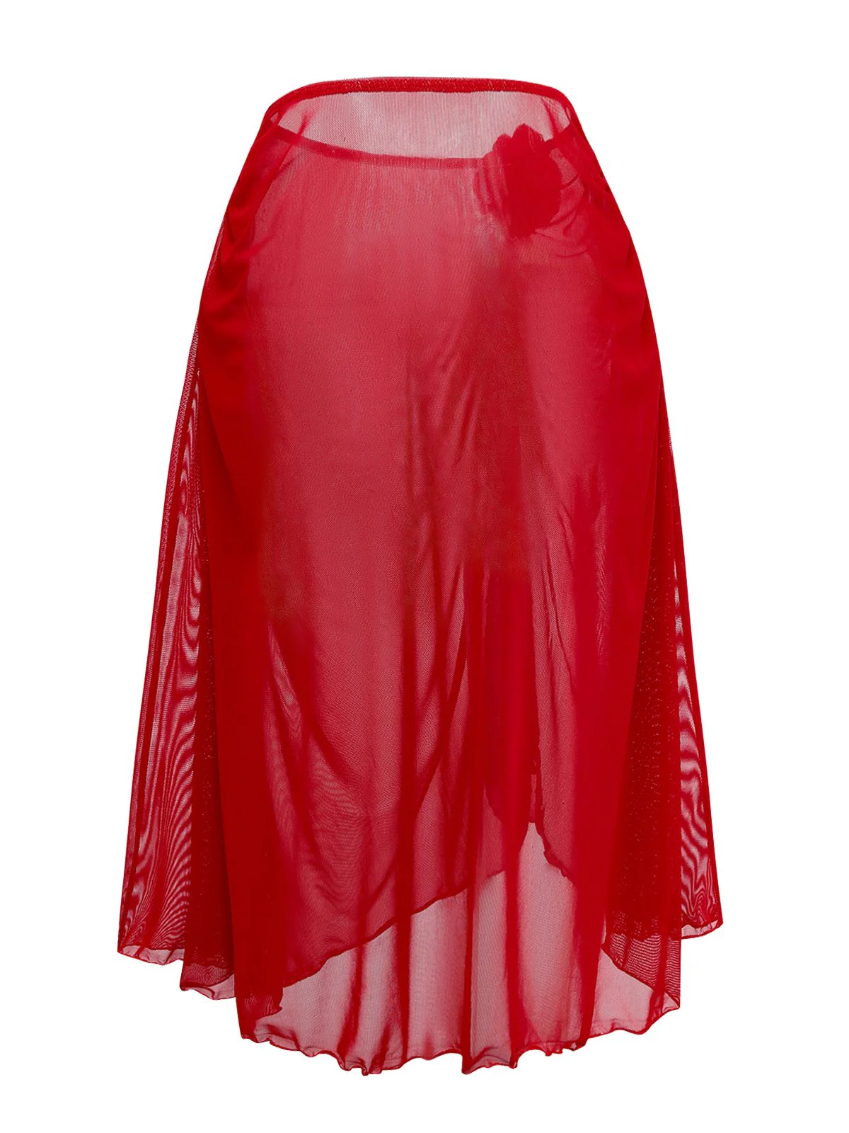 Rot 1960er 3D Blumen Netz Asymmetrisch Cover-Up - Image 5