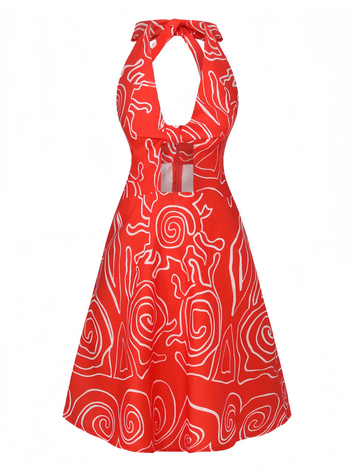 Rot 1960er Abstraktes Muster Cutout Twist Halter Kleid - Image 2