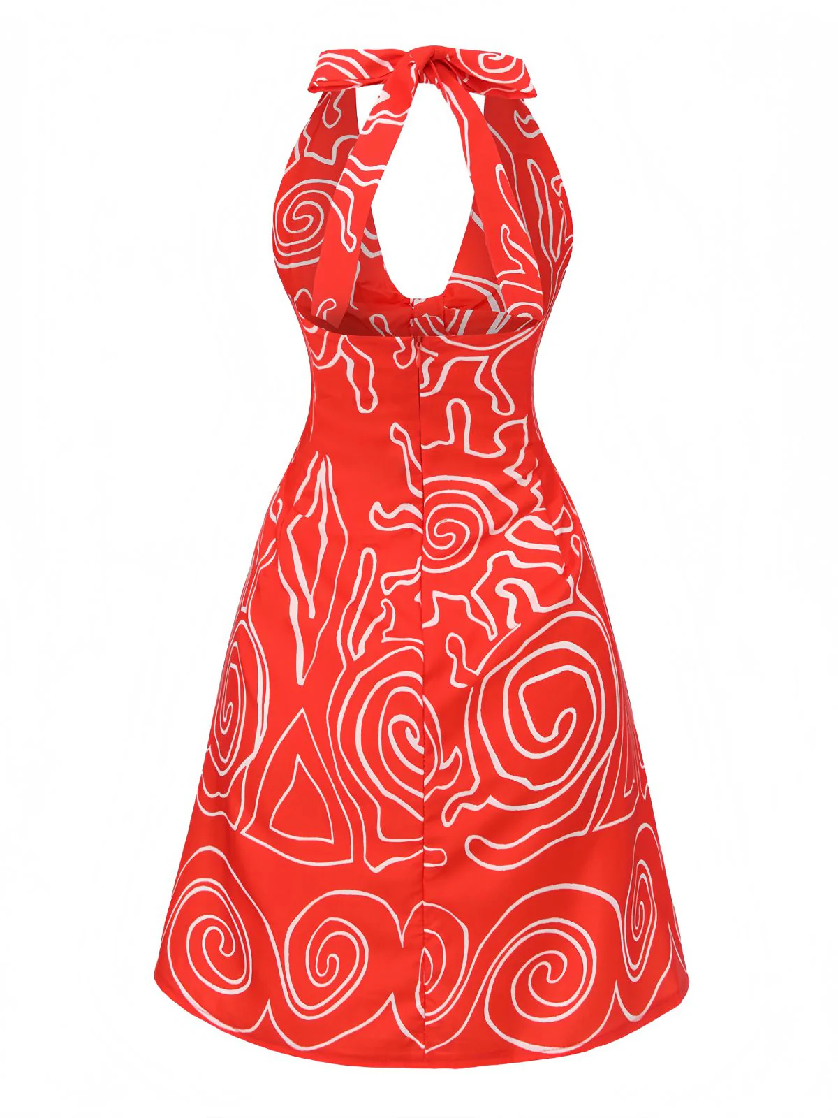 Rot 1960er Abstraktes Muster Cutout Twist Halter Kleid - Image 3