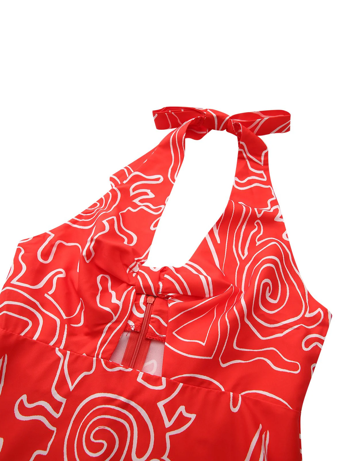 Rot 1960er Abstraktes Muster Cutout Twist Halter Kleid - Image 4