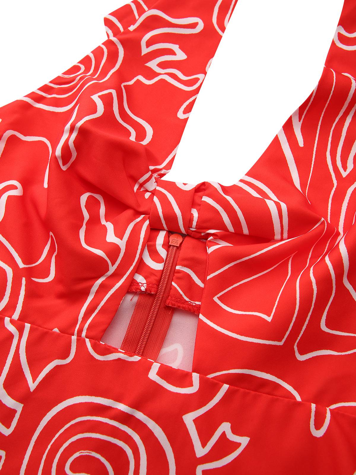 Rot 1960er Abstraktes Muster Cutout Twist Halter Kleid - Image 5