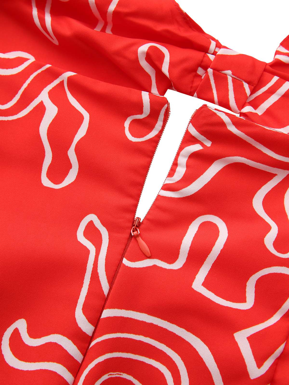 Rot 1960er Abstraktes Muster Cutout Twist Halter Kleid - Image 6