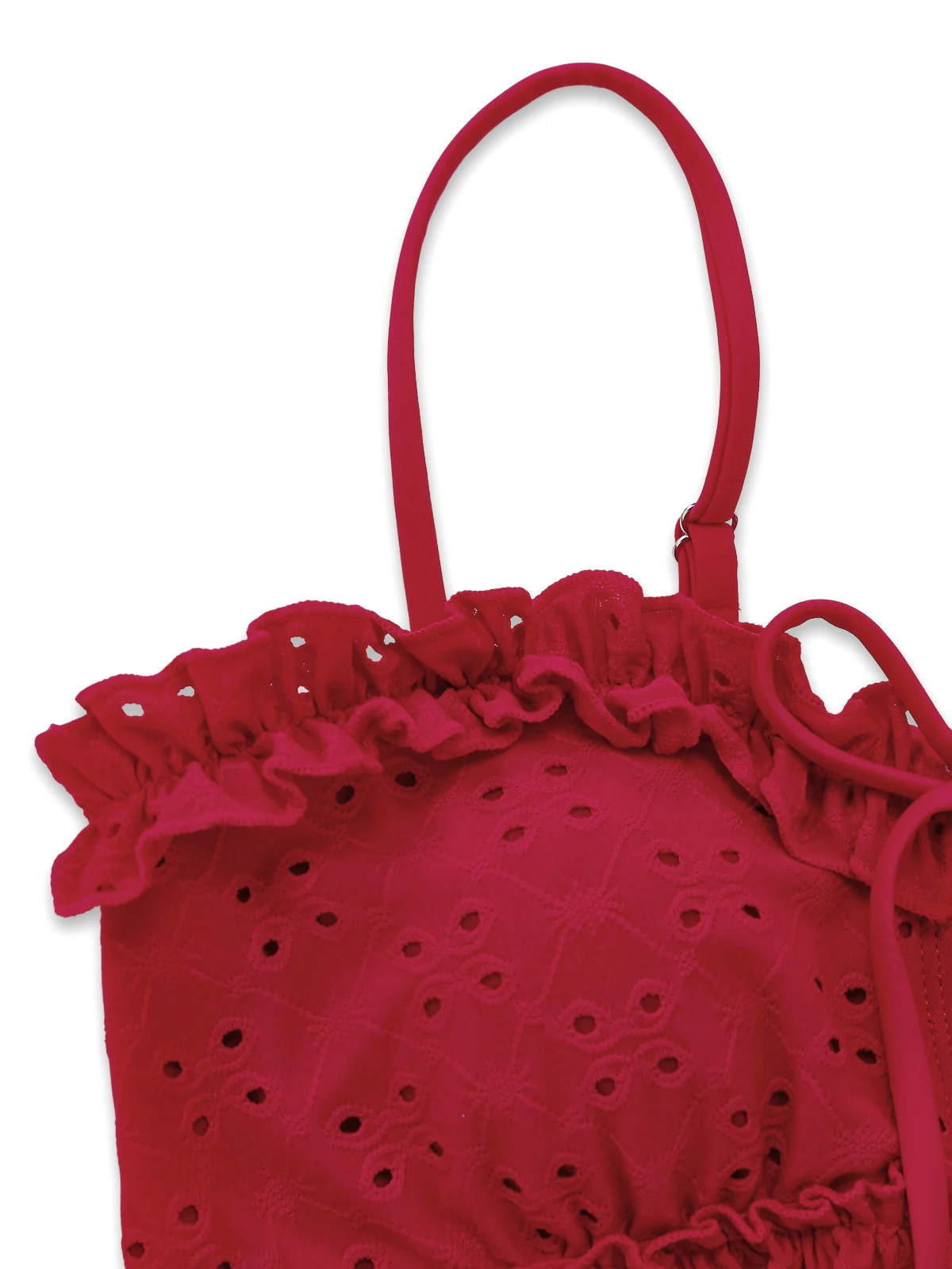 Rot 1960er Bestickt Cutout Rüschen Tankini Set - Image 5