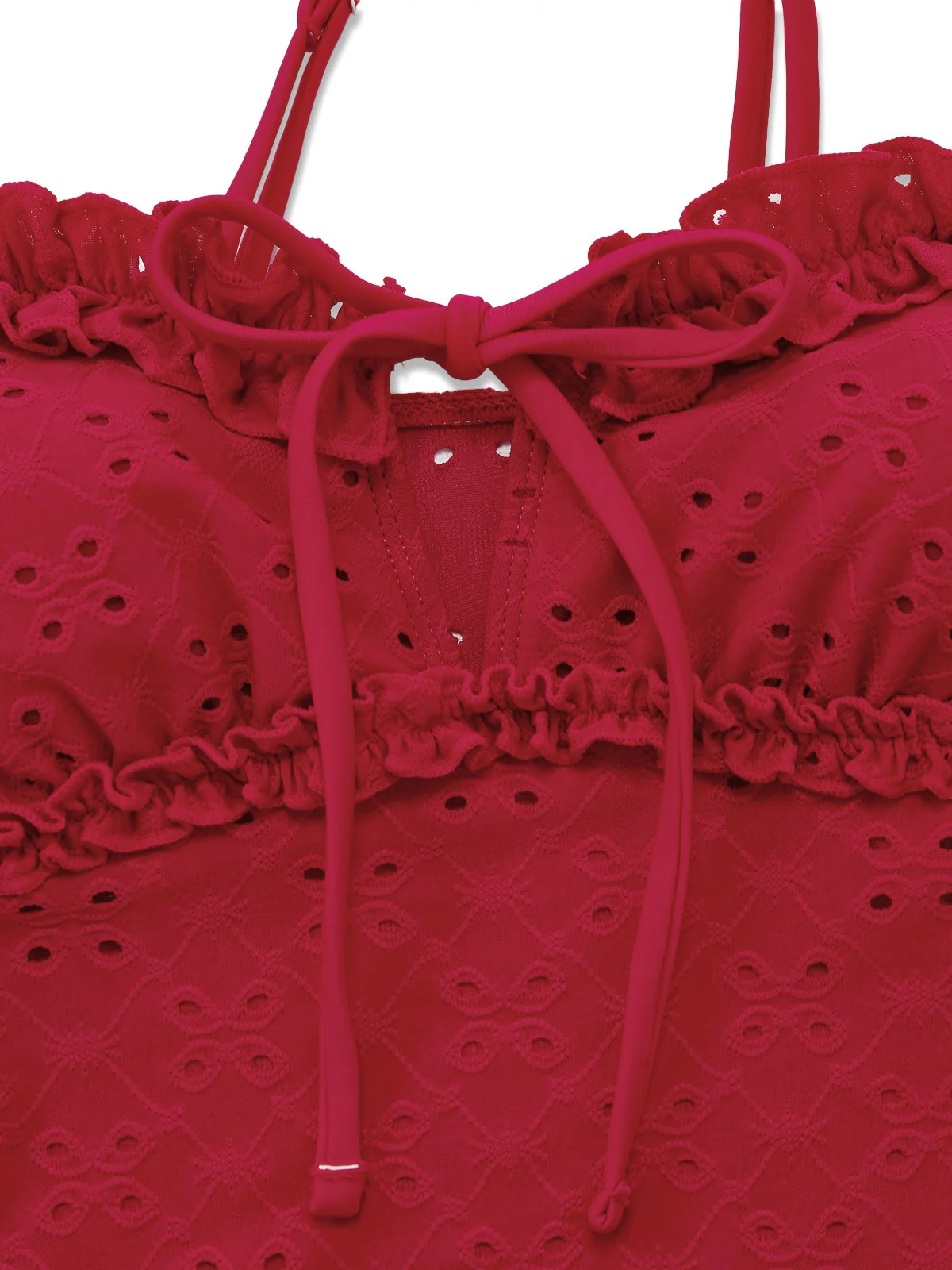 Rot 1960er Bestickt Cutout Rüschen Tankini Set - Image 6