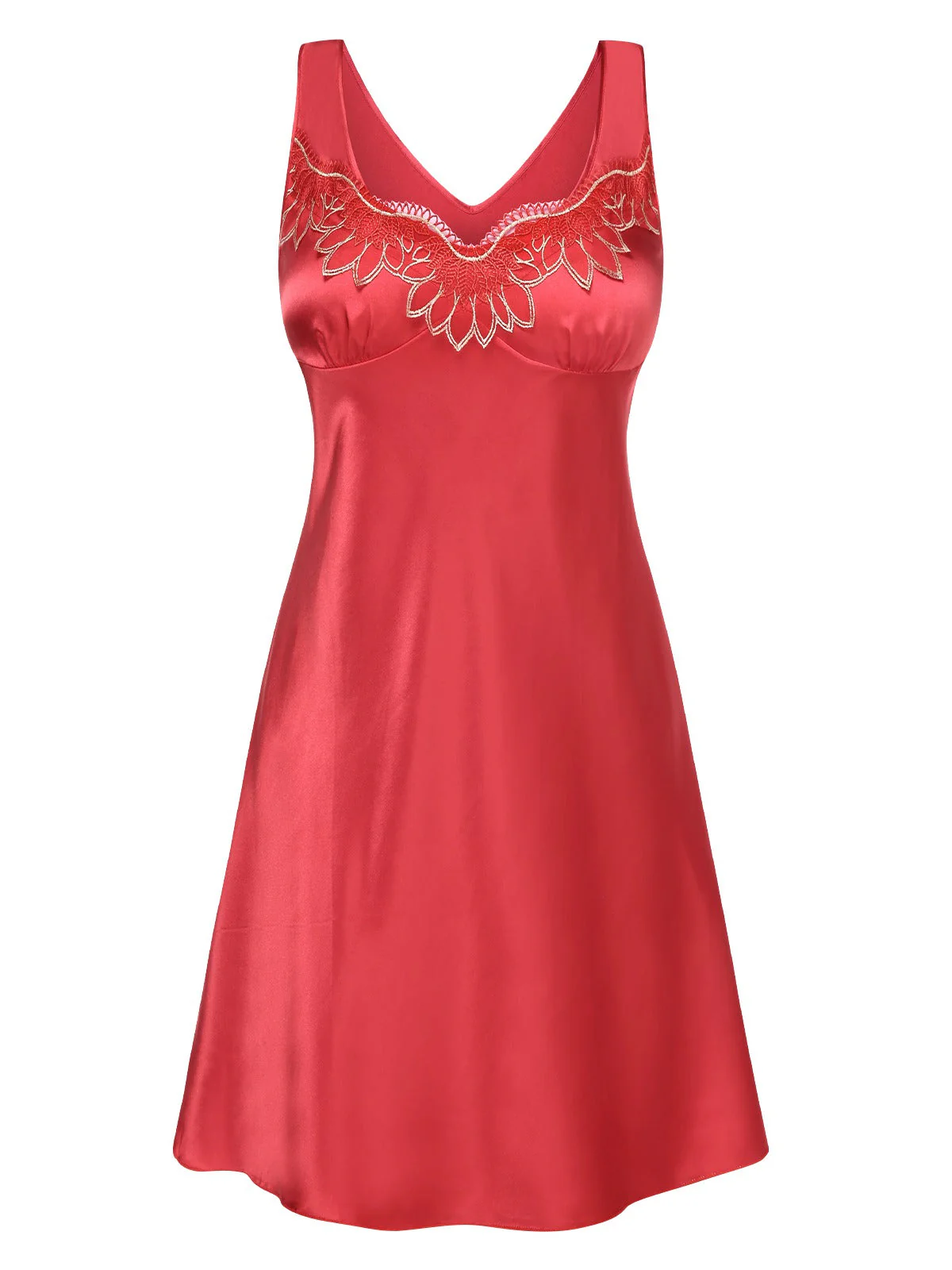 Rot 1960er Besticktes Spitze Patchwork Satin Nachthemd