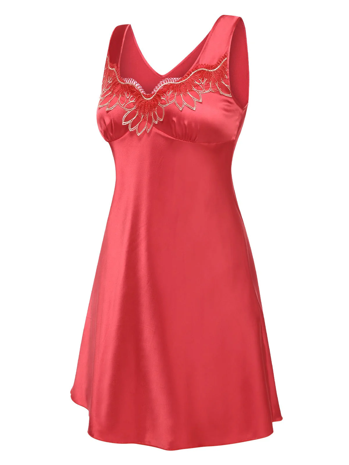 Rot 1960er Besticktes Spitze Patchwork Satin Nachthemd - Image 2