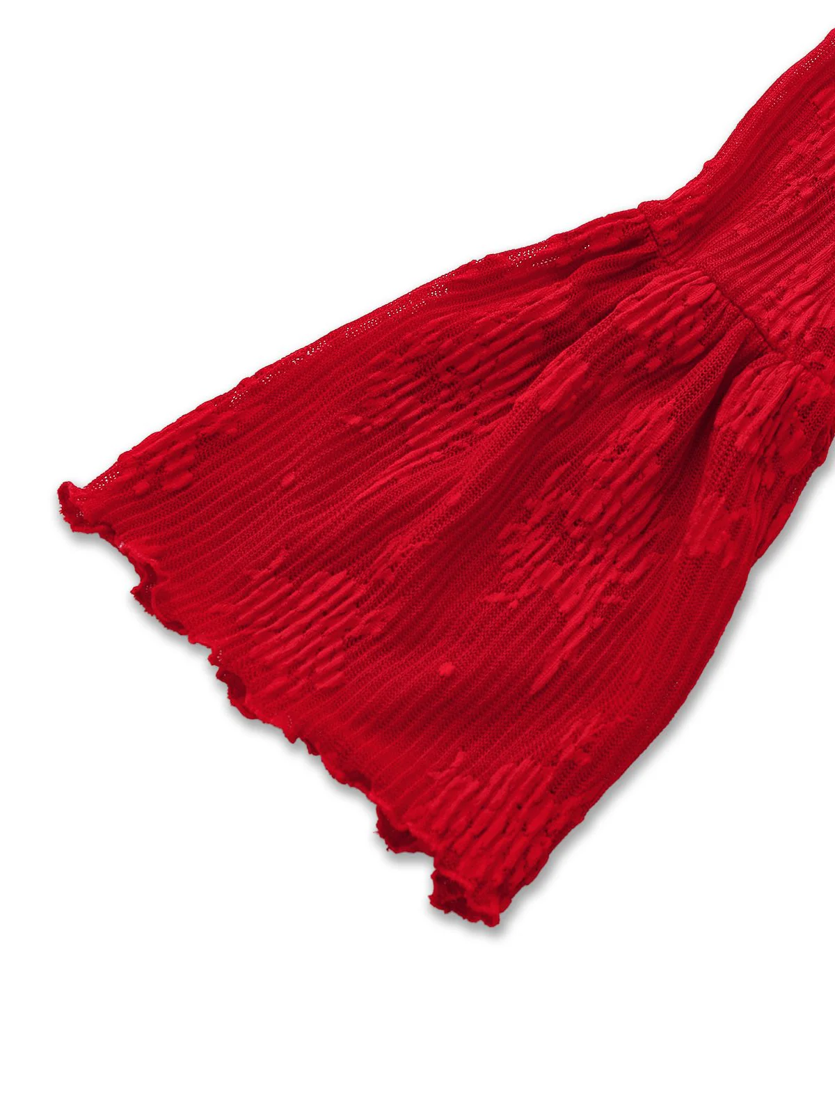Rot 1960er Blumen Bogen Glockenärmel Gestrickt Kleid - Image 5