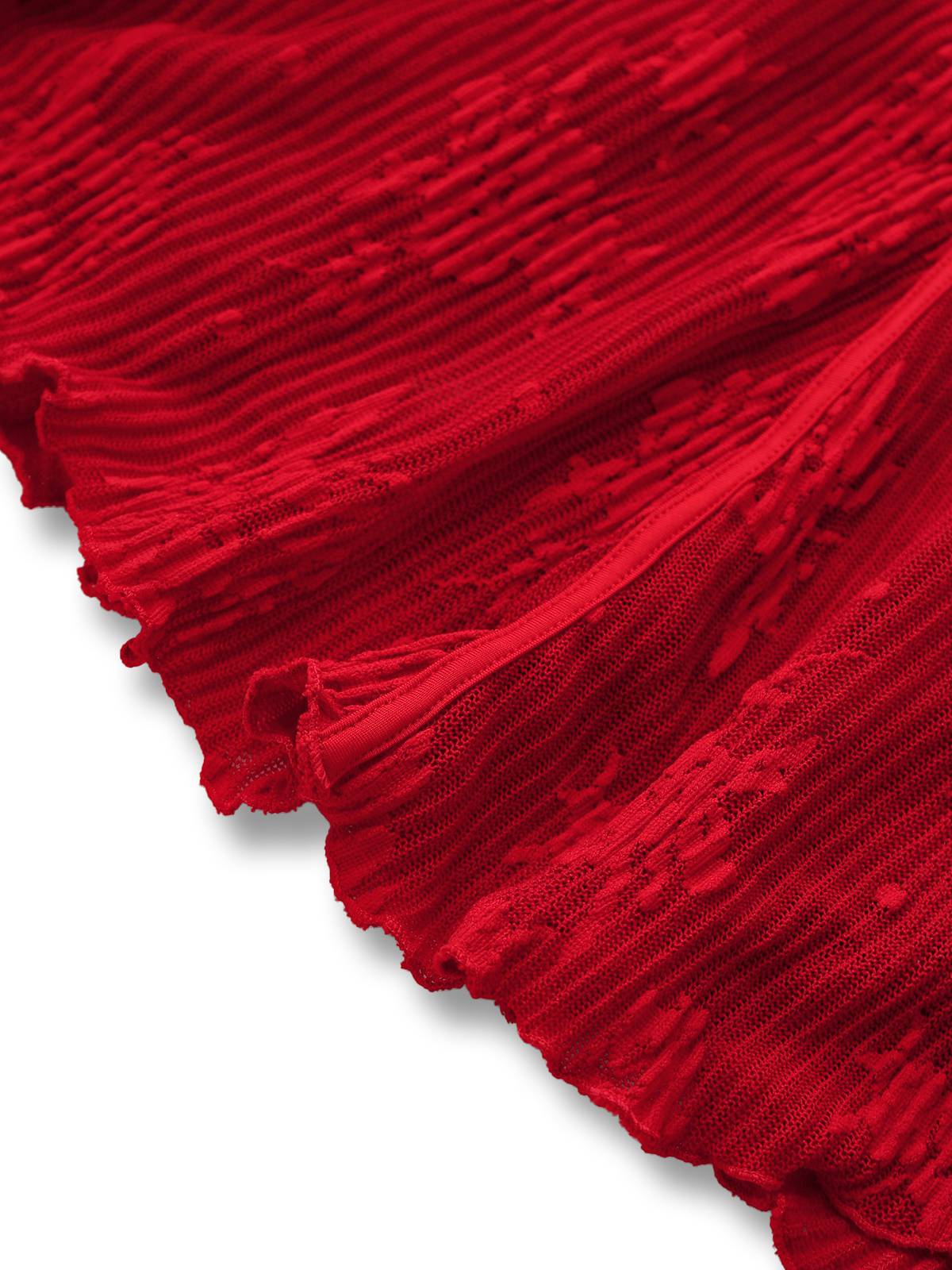 Rot 1960er Blumen Bogen Glockenärmel Gestrickt Kleid - Image 6