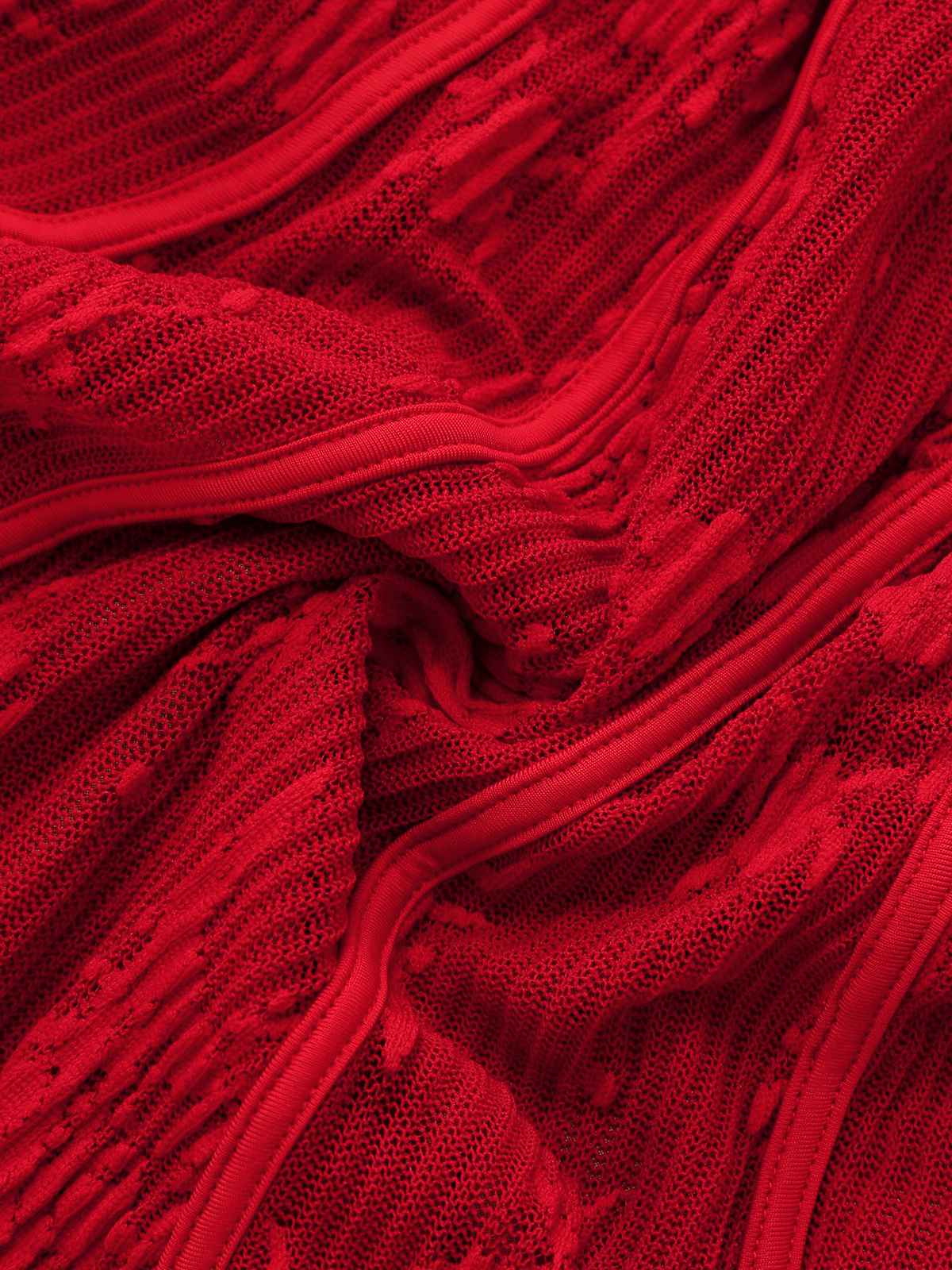 Rot 1960er Blumen Bogen Glockenärmel Gestrickt Kleid - Image 7