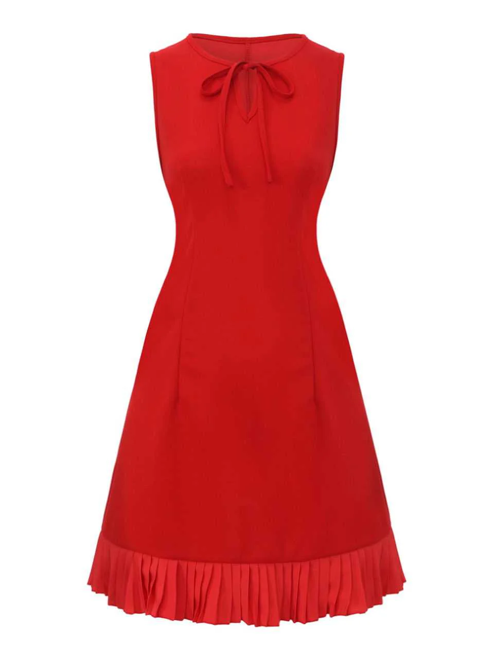 Rot 1960er Bogen Hals Rüsche Saum Ärmellos Kleid - Image 2
