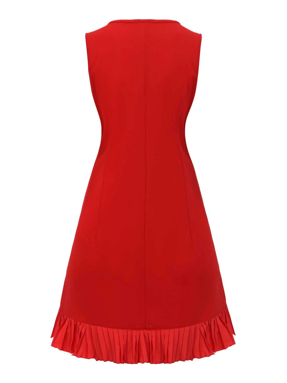 Rot 1960er Bogen Hals Rüsche Saum Ärmellos Kleid - Image 3
