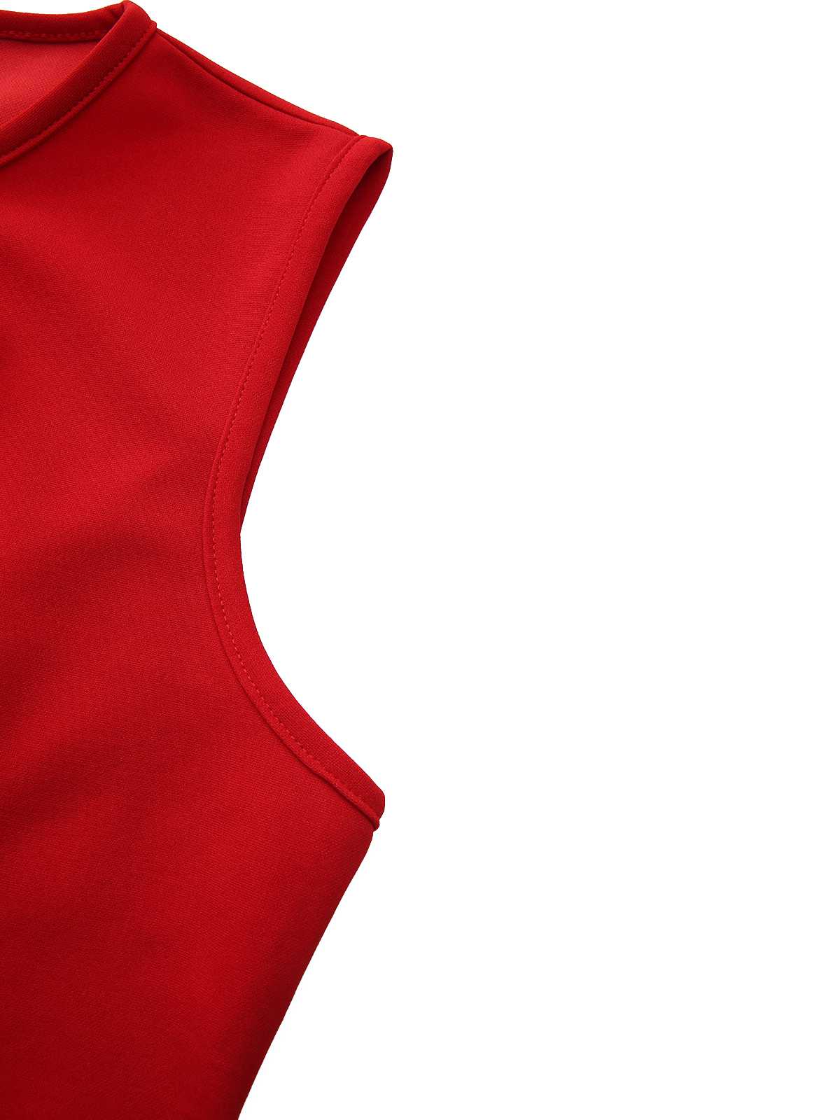 Rot 1960er Bogen Hals Rüsche Saum Ärmellos Kleid - Image 5