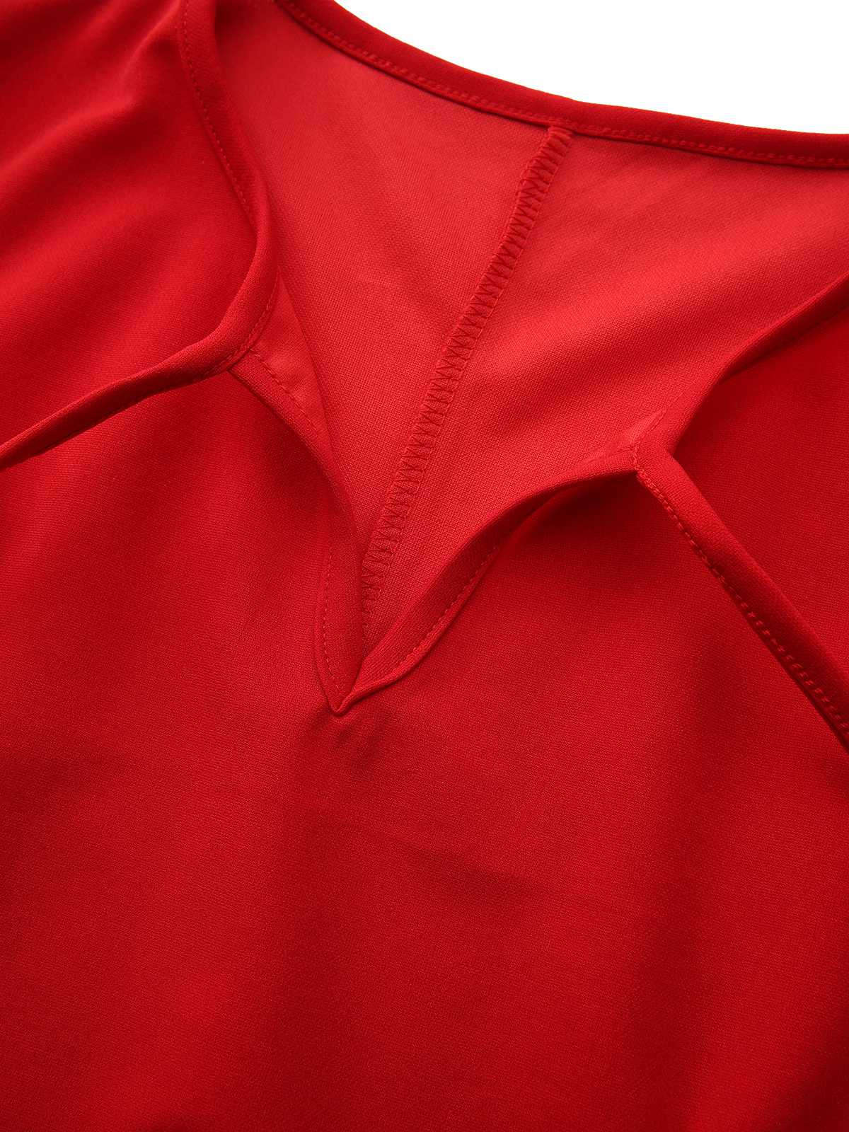 Rot 1960er Bogen Hals Rüsche Saum Ärmellos Kleid - Image 6