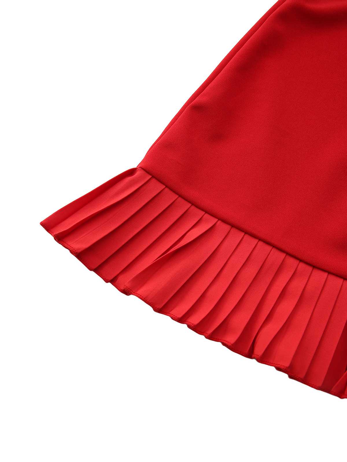 Rot 1960er Bogen Hals Rüsche Saum Ärmellos Kleid - Image 7