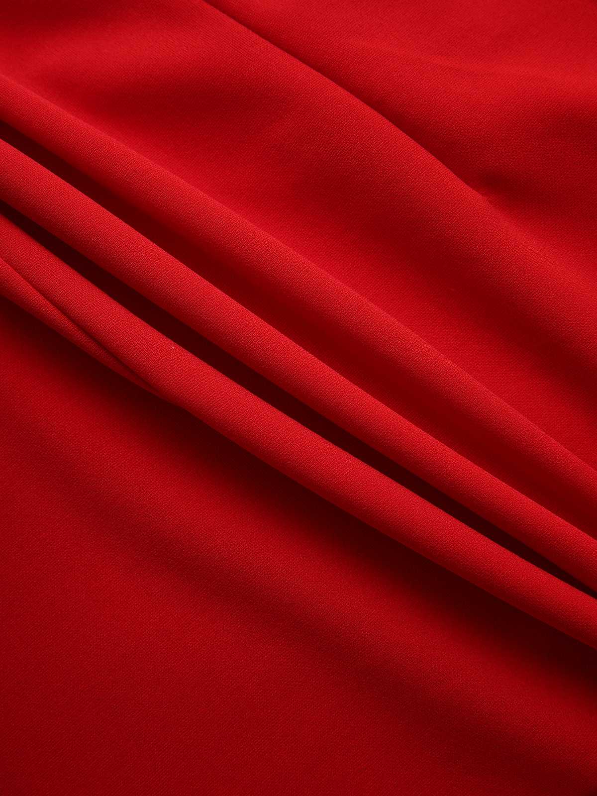 Rot 1960er Bogen Hals Rüsche Saum Ärmellos Kleid - Image 8