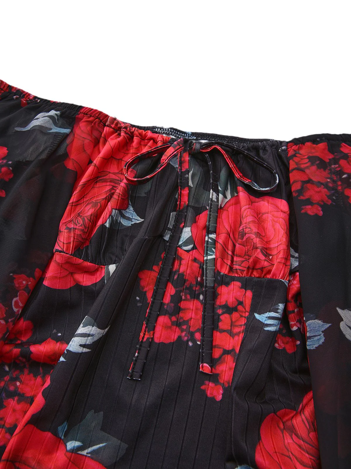 Rot 1960er Französisch Tee Blumen Schulterfrei Enges Kleid - Image 6