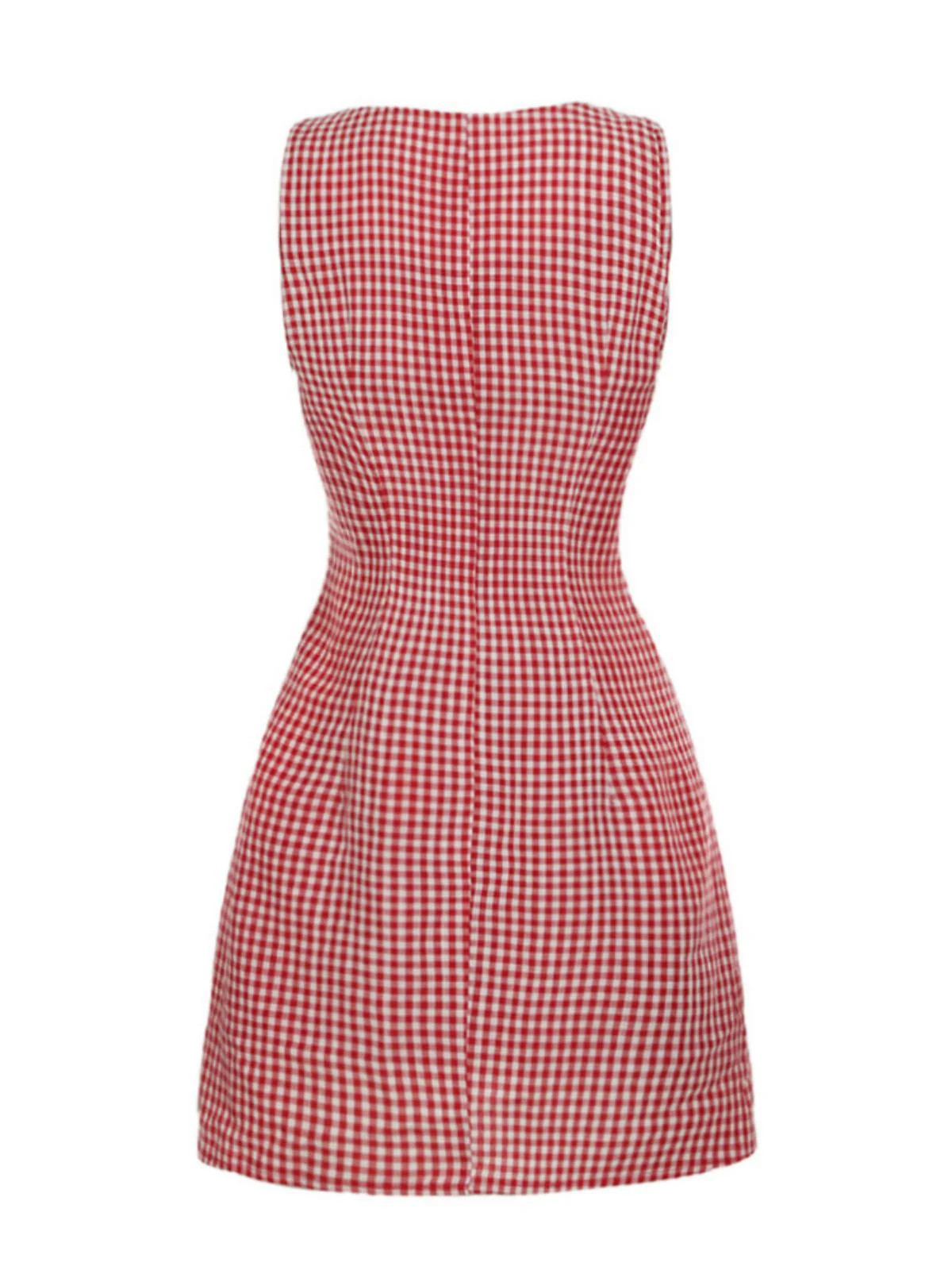 Rot 1960er Gingham Plaid Taste Ärmellos Kleid - Image 2