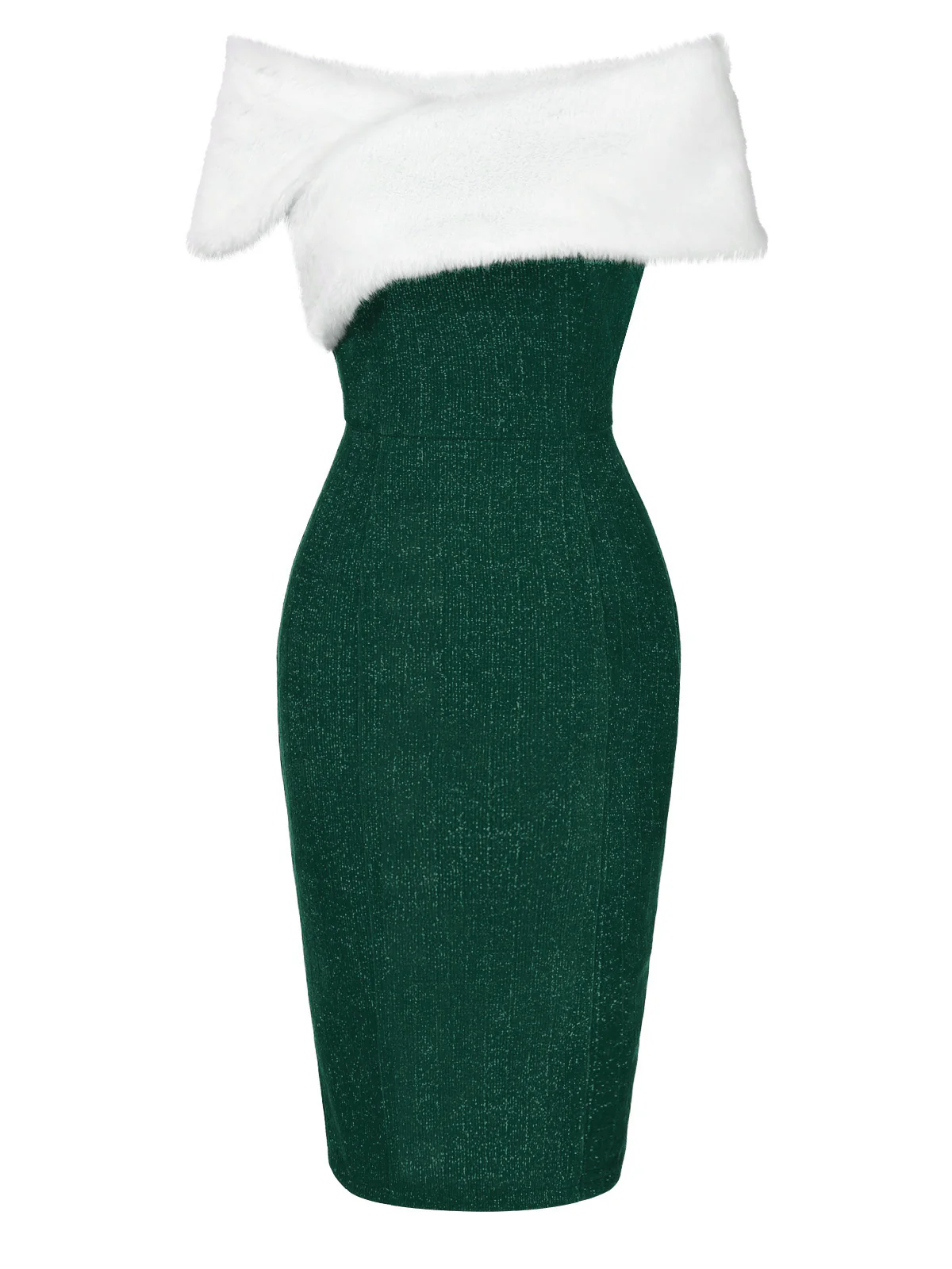 Rot 1960er Kunstpelz Schulterfrei Kleid - Image 10