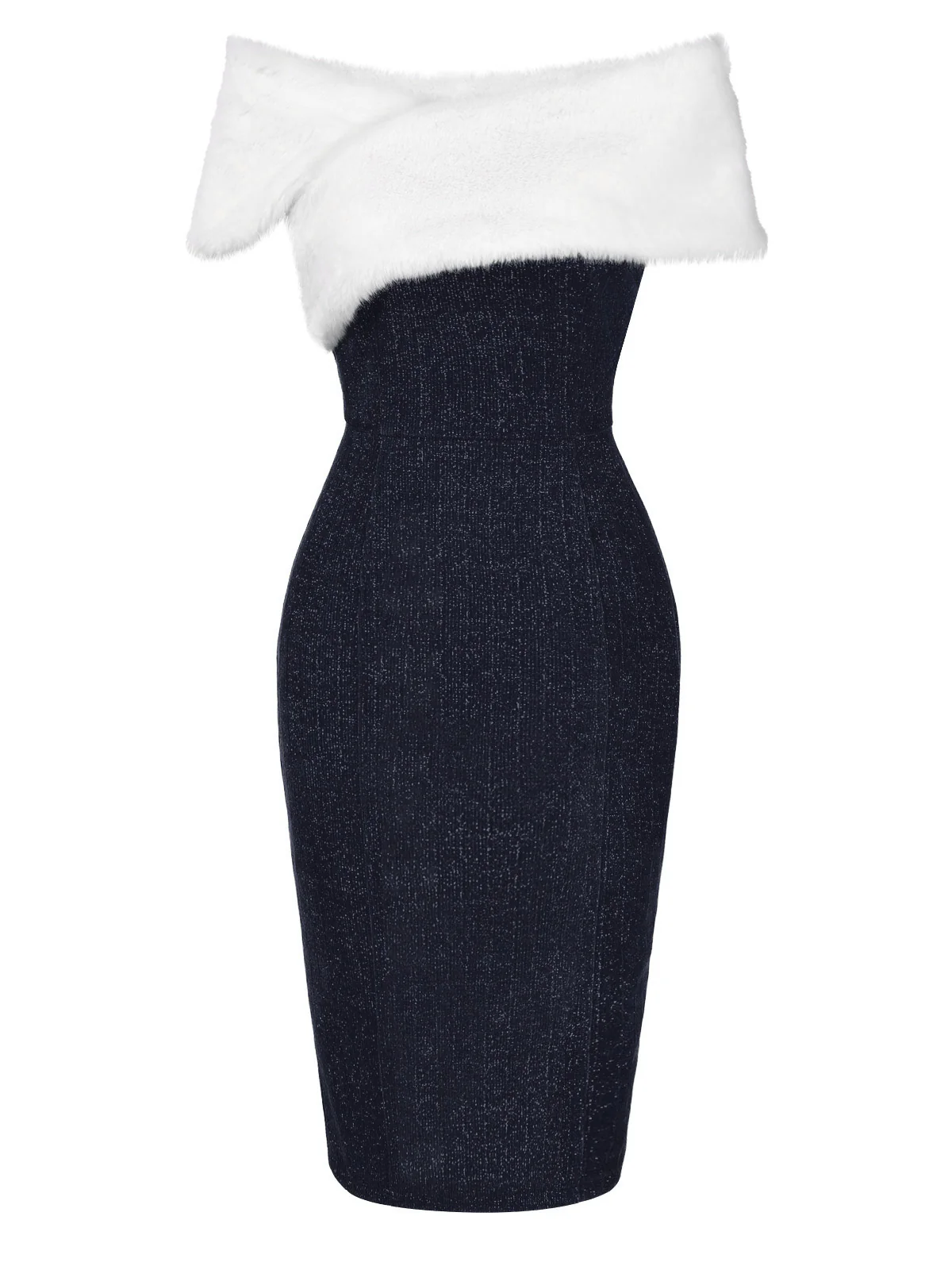 Rot 1960er Kunstpelz Schulterfrei Kleid - Image 11