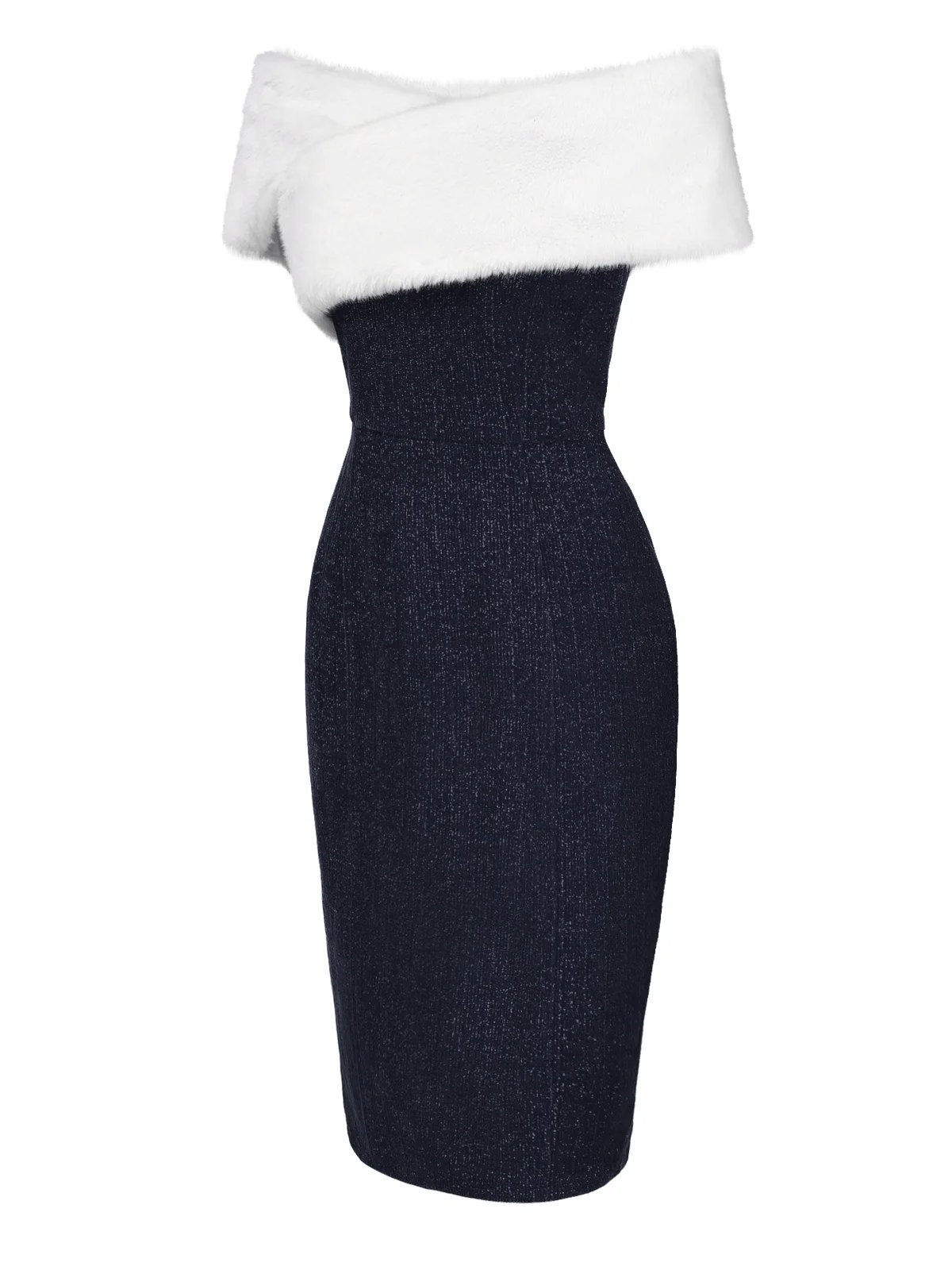 Rot 1960er Kunstpelz Schulterfrei Kleid - Image 12