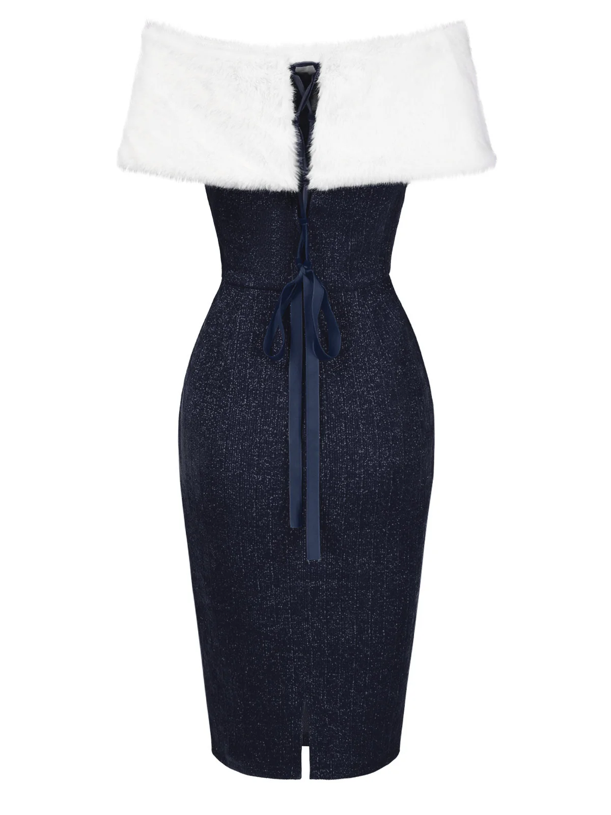 Rot 1960er Kunstpelz Schulterfrei Kleid - Image 13