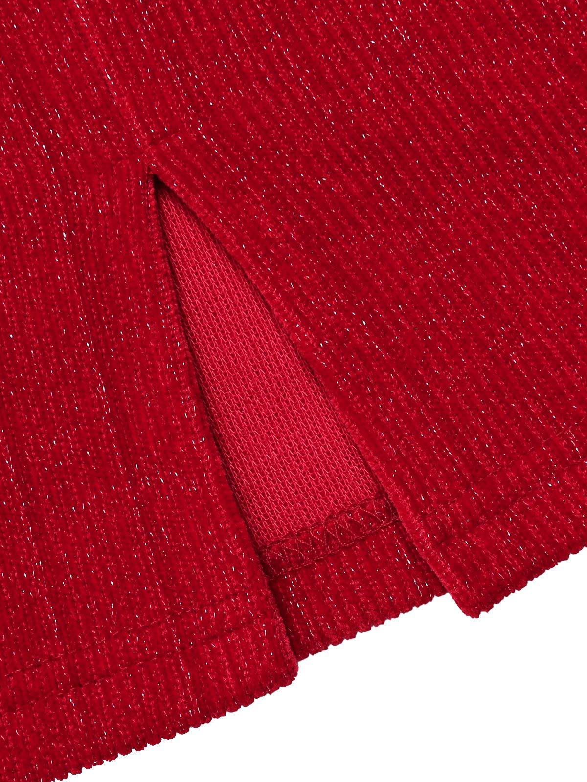 Rot 1960er Kunstpelz Schulterfrei Kleid - Image 8