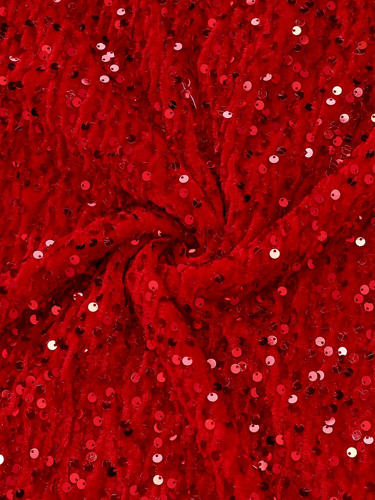 Rot 1960er Pailletten Bogen Rundhals Langarm Kleid - Image 6