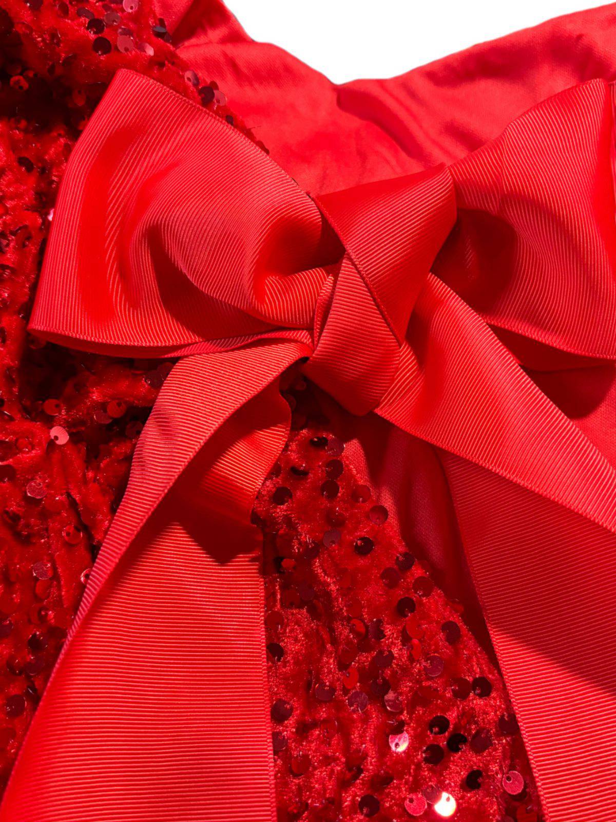 Rot 1960er Pailletten Bogen Rundhals Langarm Kleid - Image 7