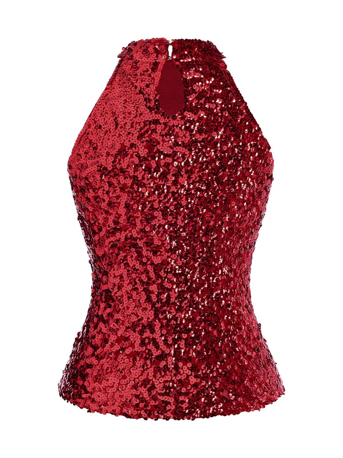 Rot 1960er Paillettens Ärmellos Top - Image 3