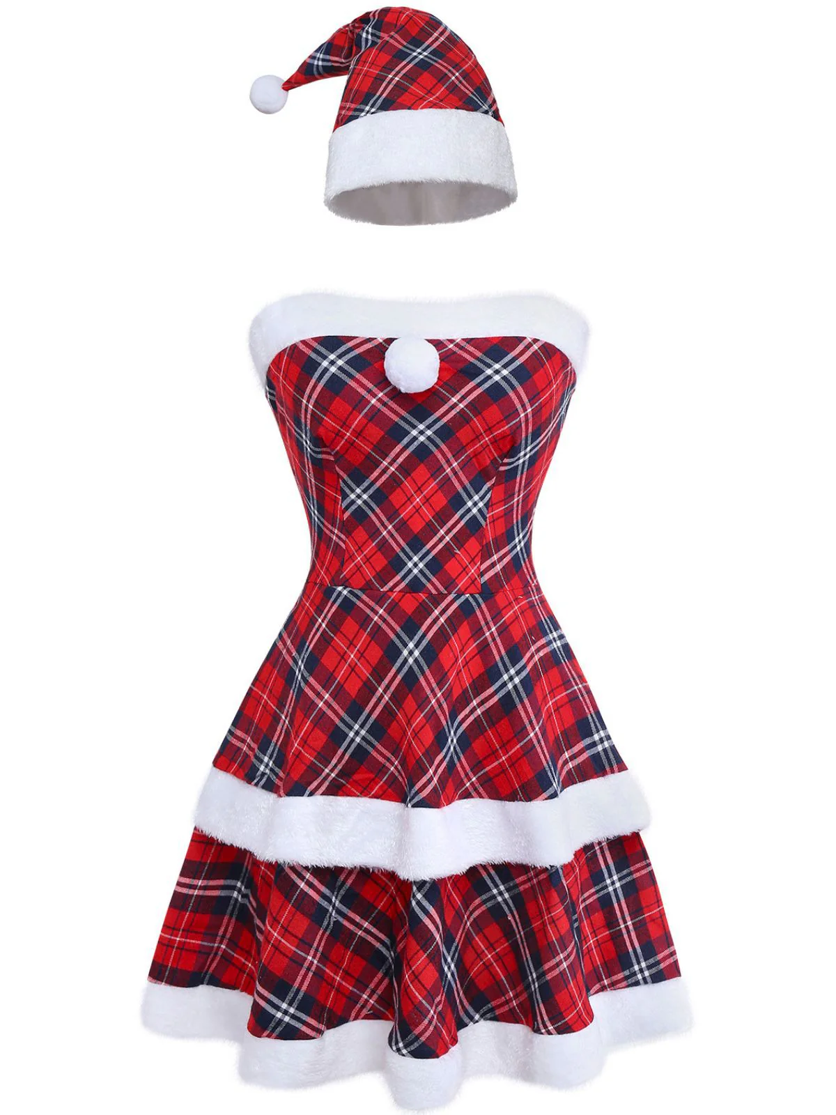 Rot 1960er Plaid Trägerlos Patchwork Kleid Set - Image 2