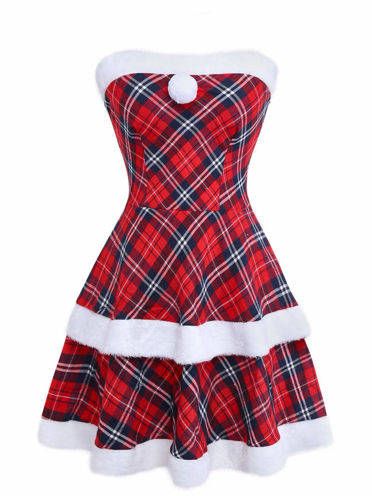 Rot 1960er Plaid Trägerlos Patchwork Kleid Set - Image 3