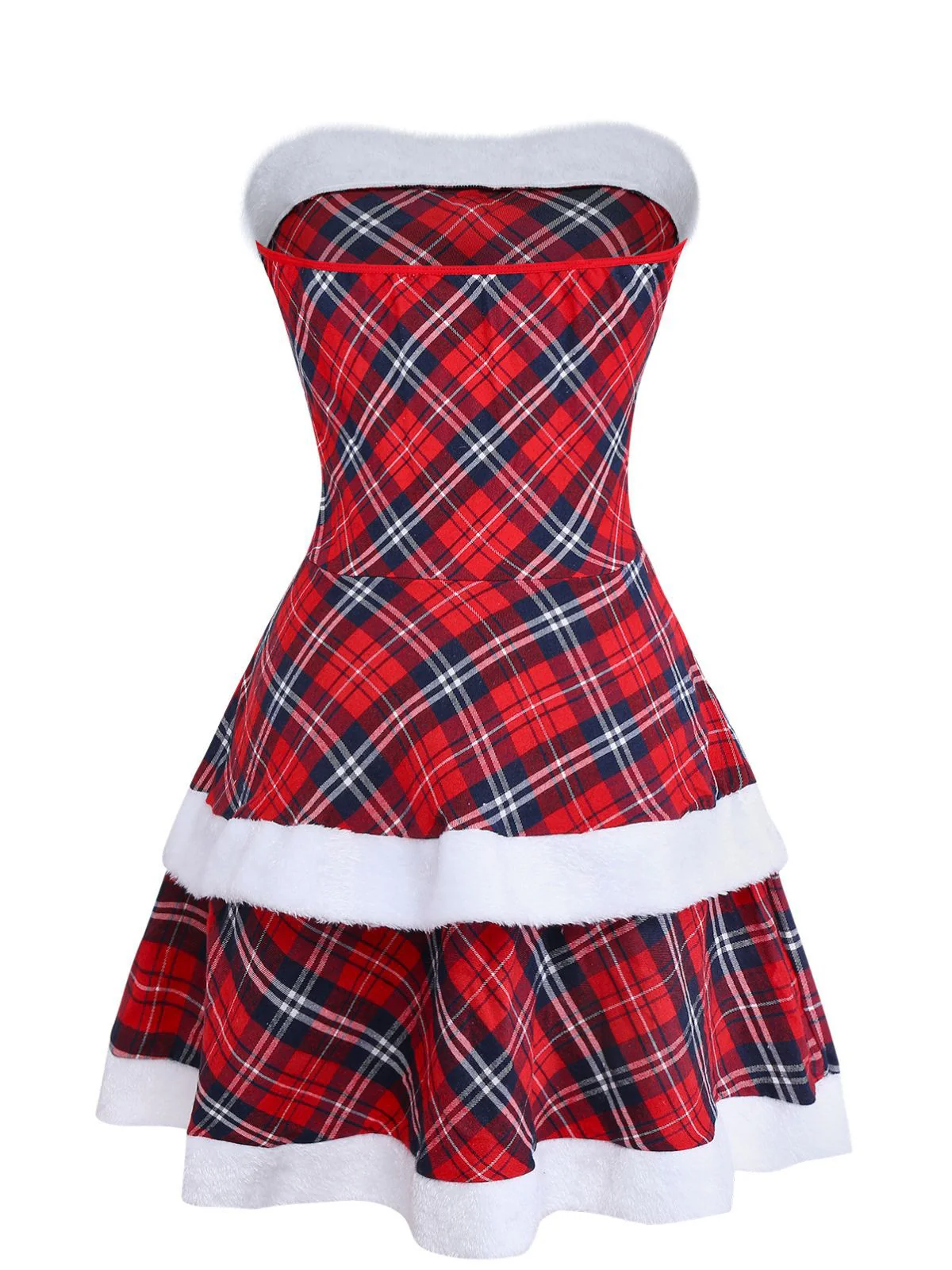 Rot 1960er Plaid Trägerlos Patchwork Kleid Set - Image 4