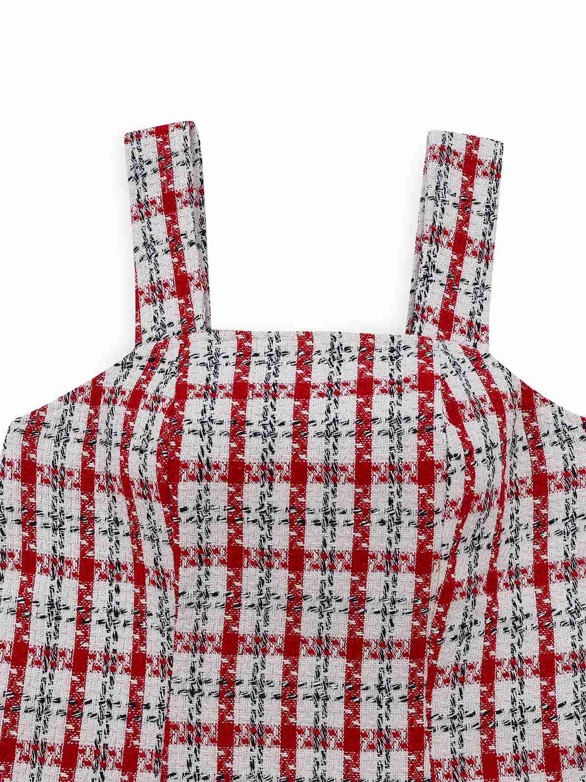 Rot 1960er Plaid Tweed Weste Kleid - Image 3