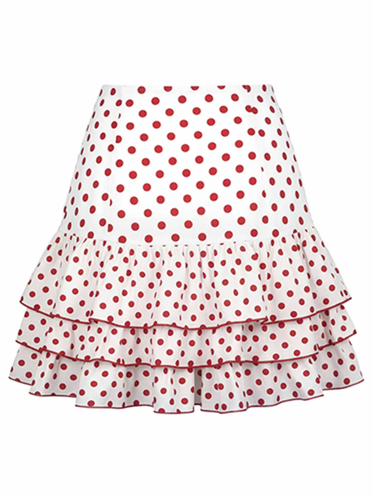 Rot 1960er Rüschen Polka Dot Rose Mini Rock - Image 2