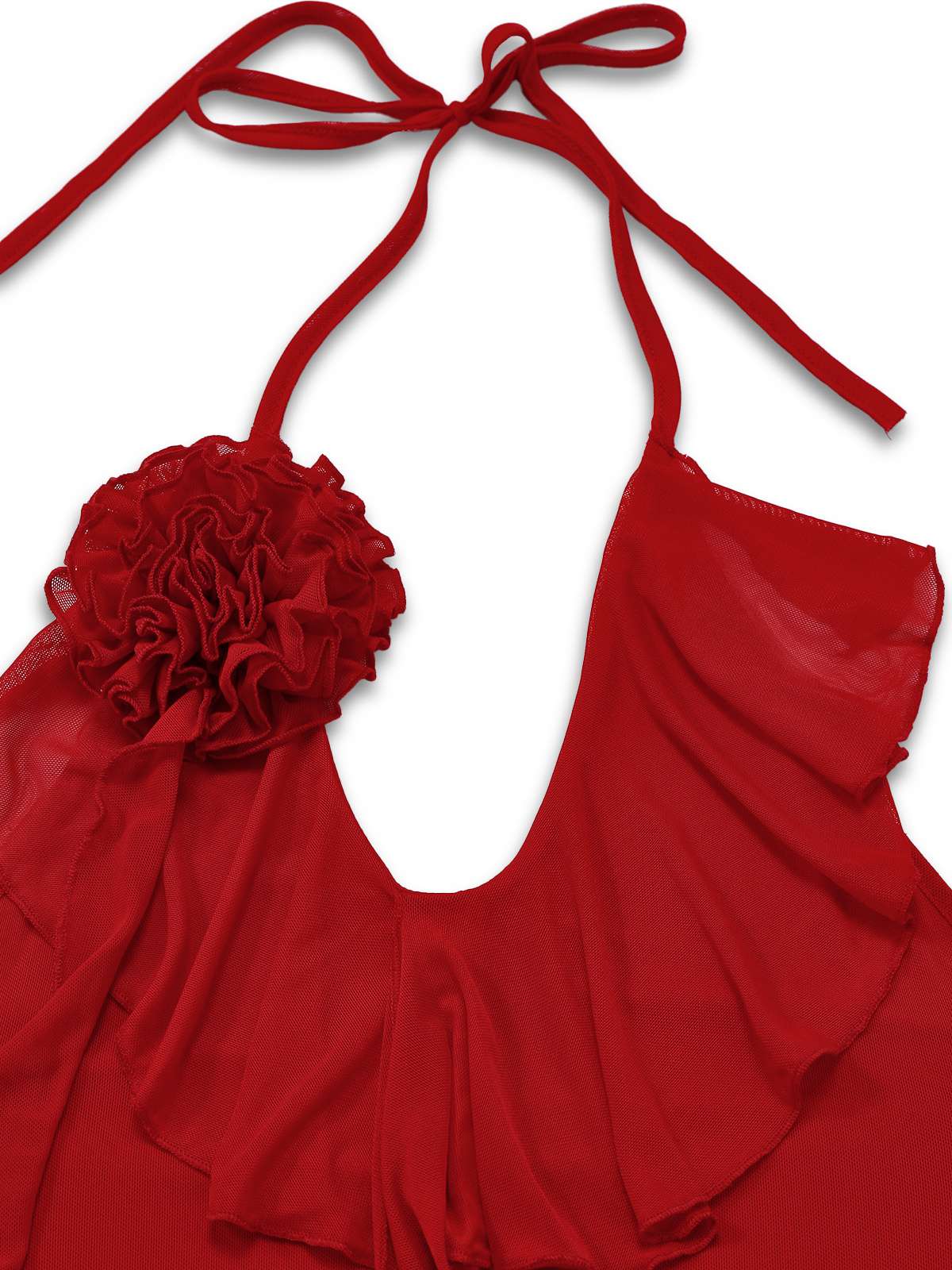 Rot 1960er Rüschen 3D Blumen Schnürung Halter Kleid - Image 4