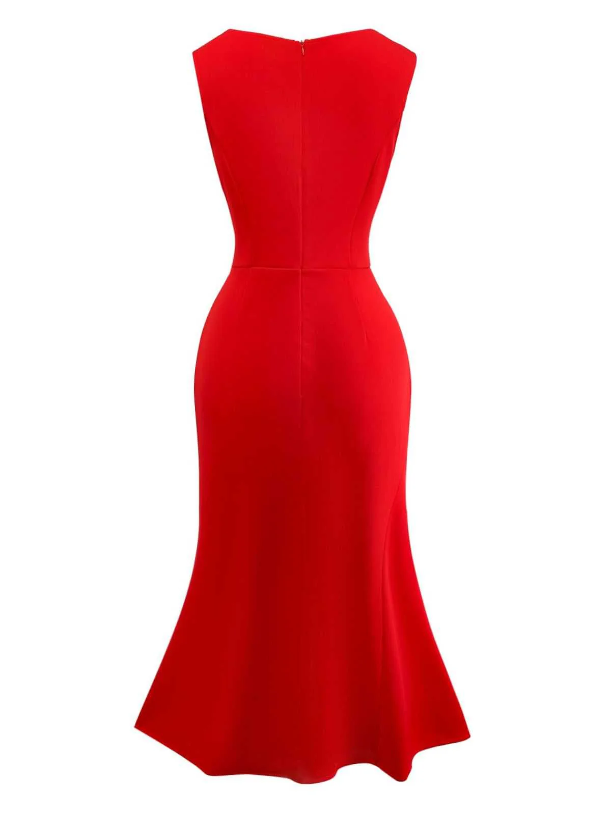 Rot 1960er Rüschensaum Asymmetrisch Ärmellos Kleid - Image 3