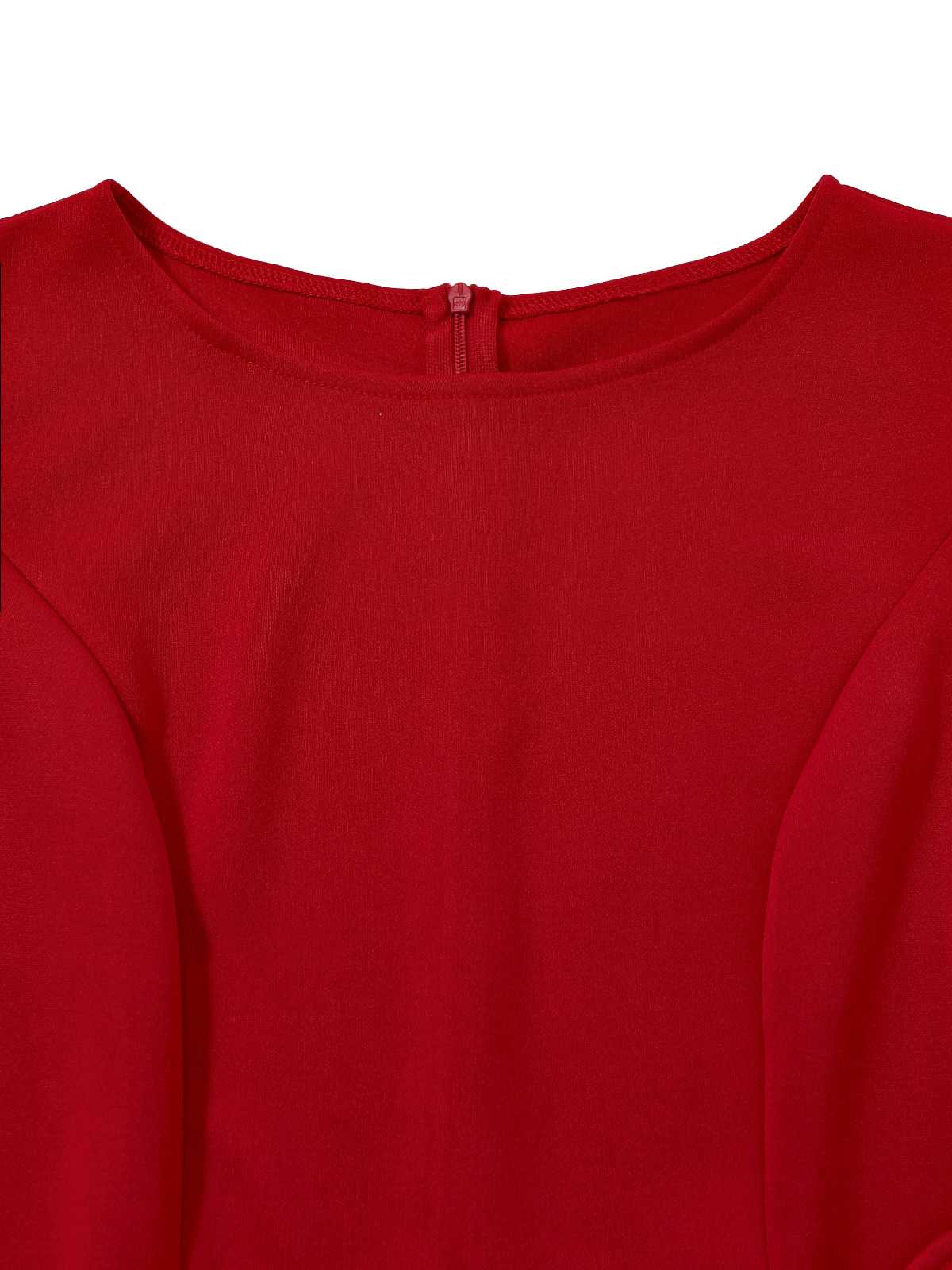 Rot 1960er Rüschensaum Asymmetrisch Ärmellos Kleid - Image 4