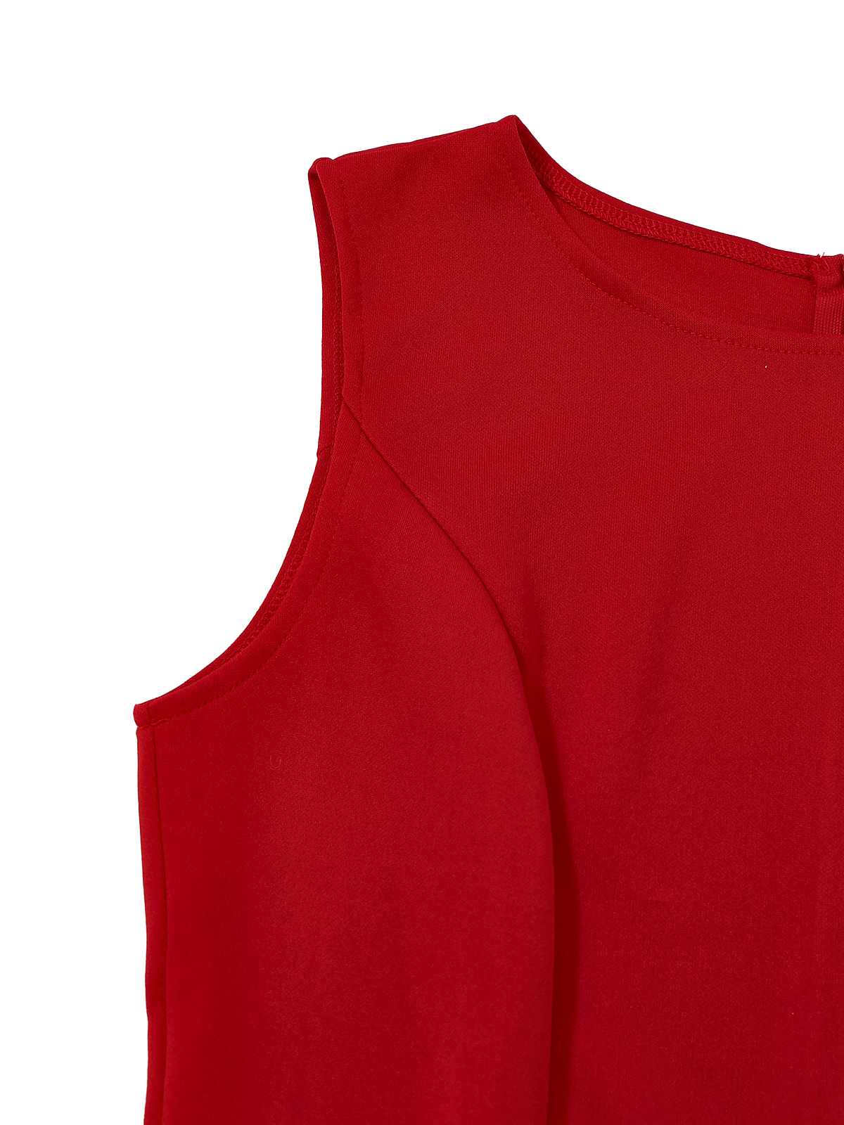 Rot 1960er Rüschensaum Asymmetrisch Ärmellos Kleid - Image 5