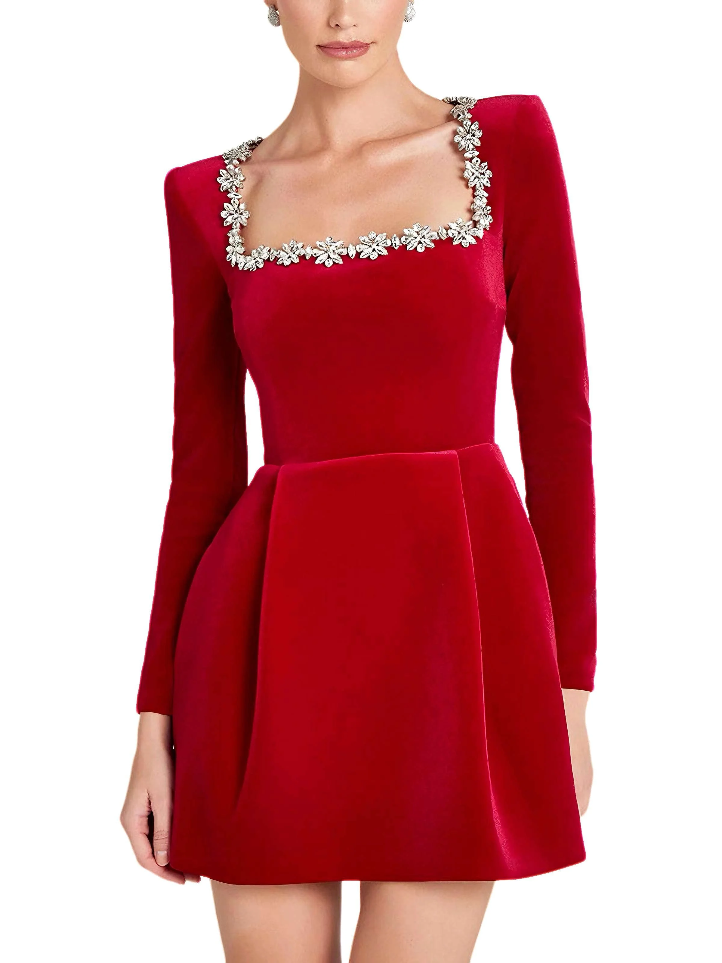 1960er Samt Diamant Quadrat Hals Kleid