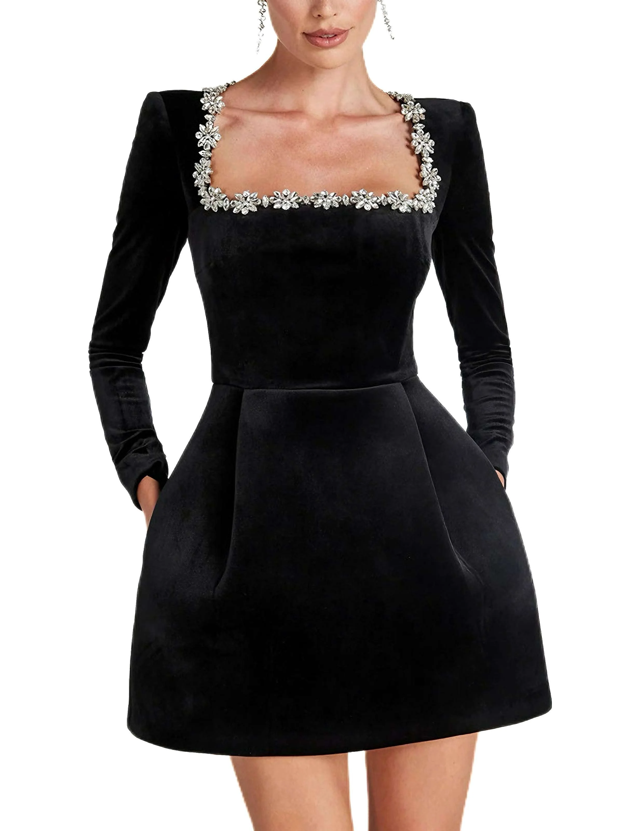 1960er Samt Diamant Quadrat Hals Kleid - Image 6