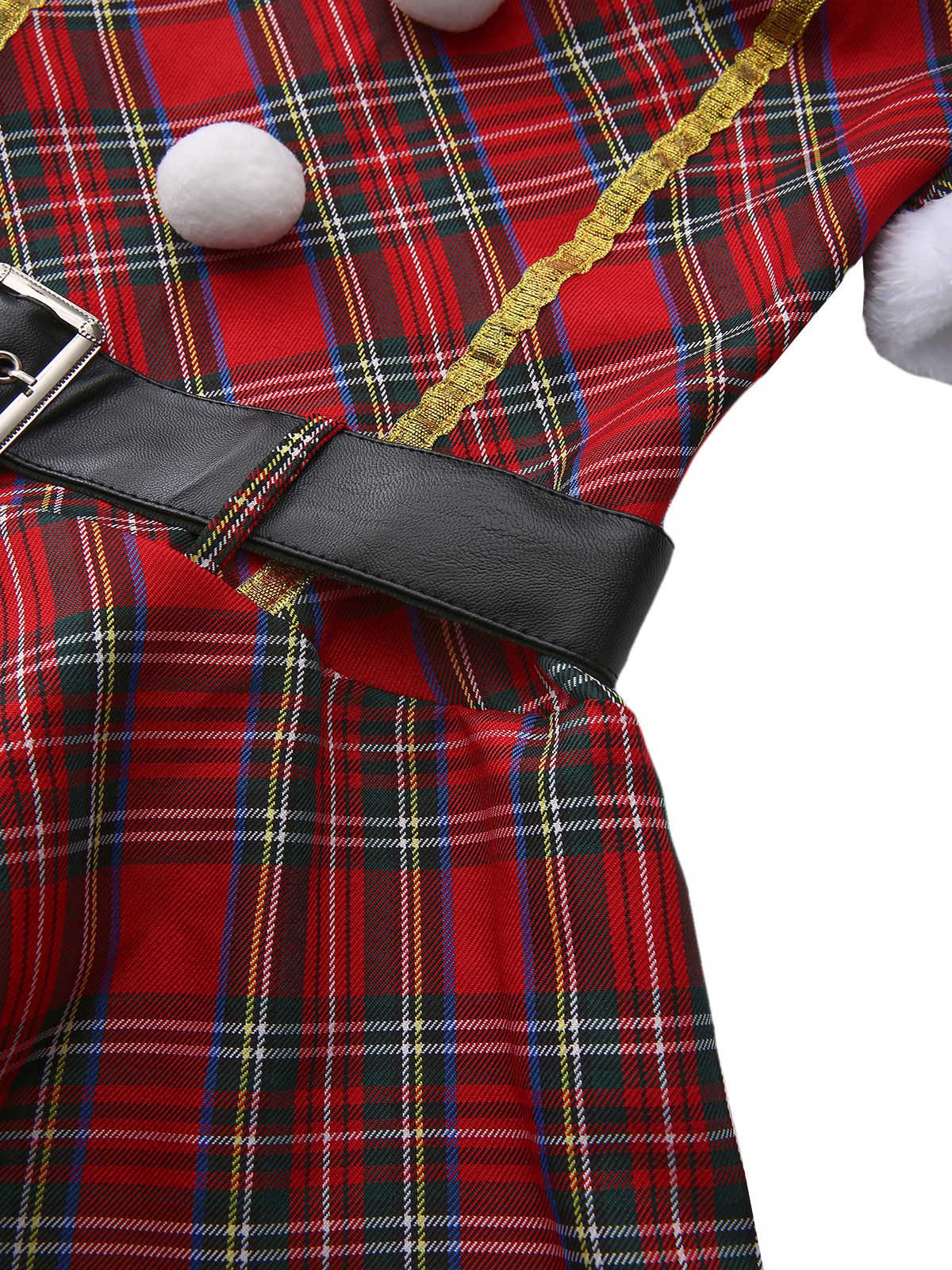 Rot 1960er Schulterfrei Plaid Weihnachten Kleid Set - Image 5