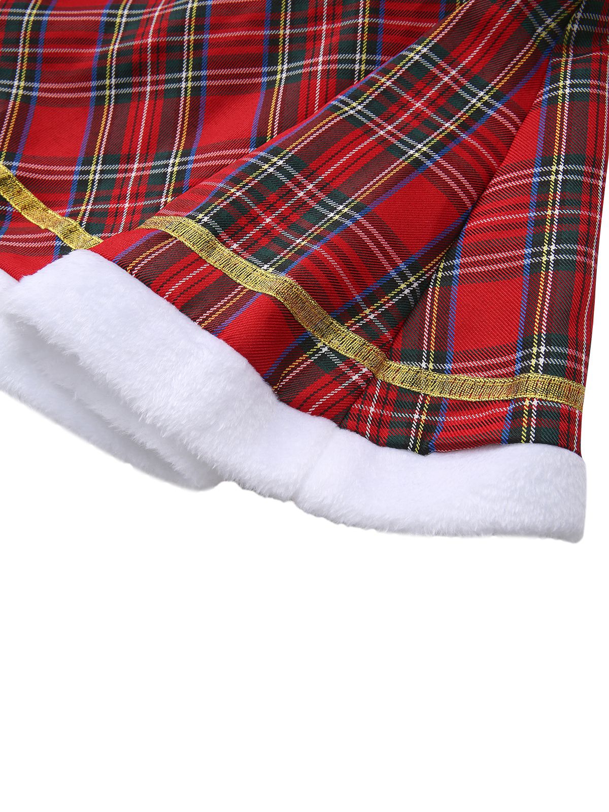 Rot 1960er Schulterfrei Plaid Weihnachten Kleid Set - Image 6