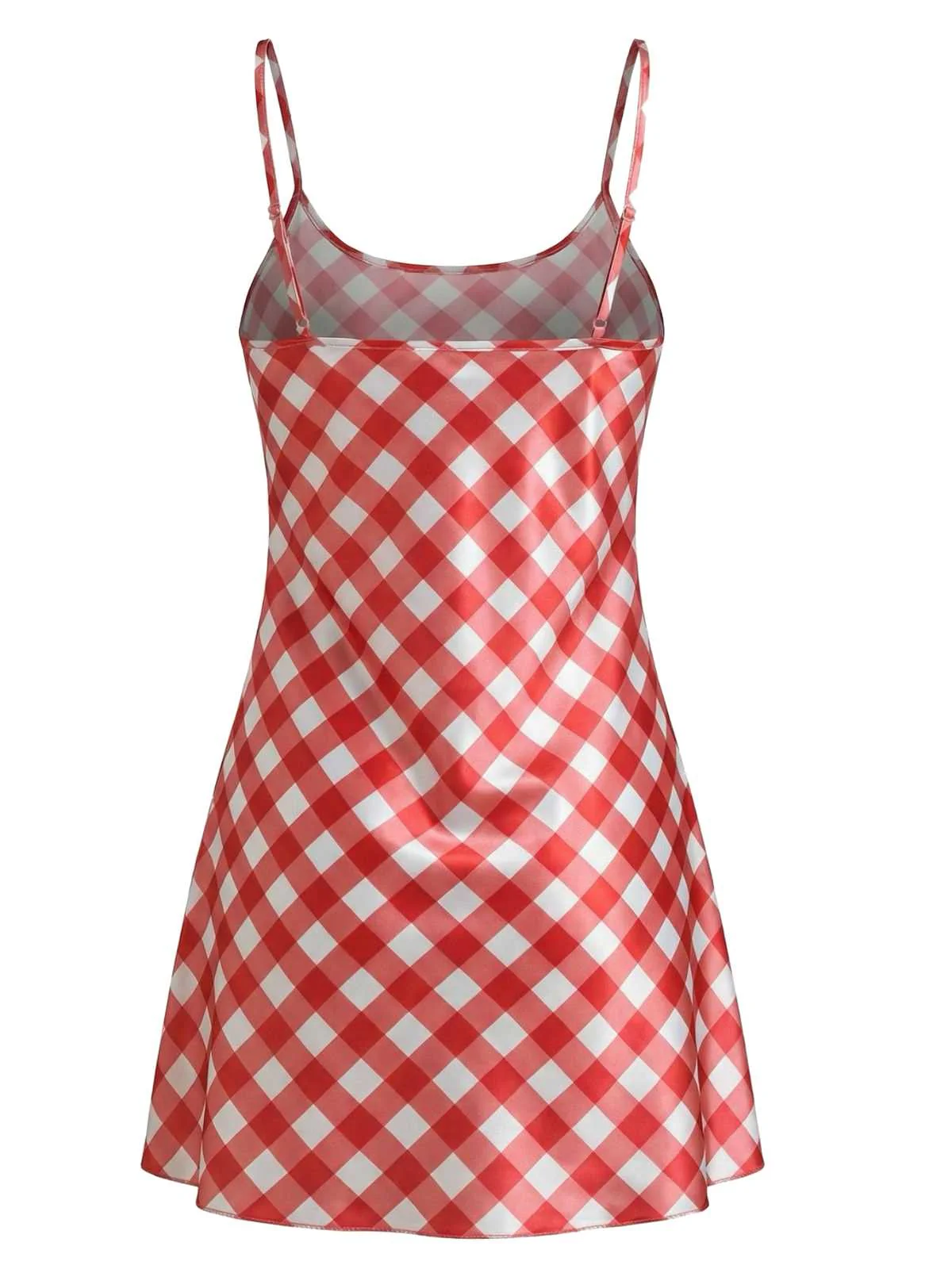 Rot 1960er Slip Satin Vichy-Karo Seiten Schlitz Nachthemd - Image 4