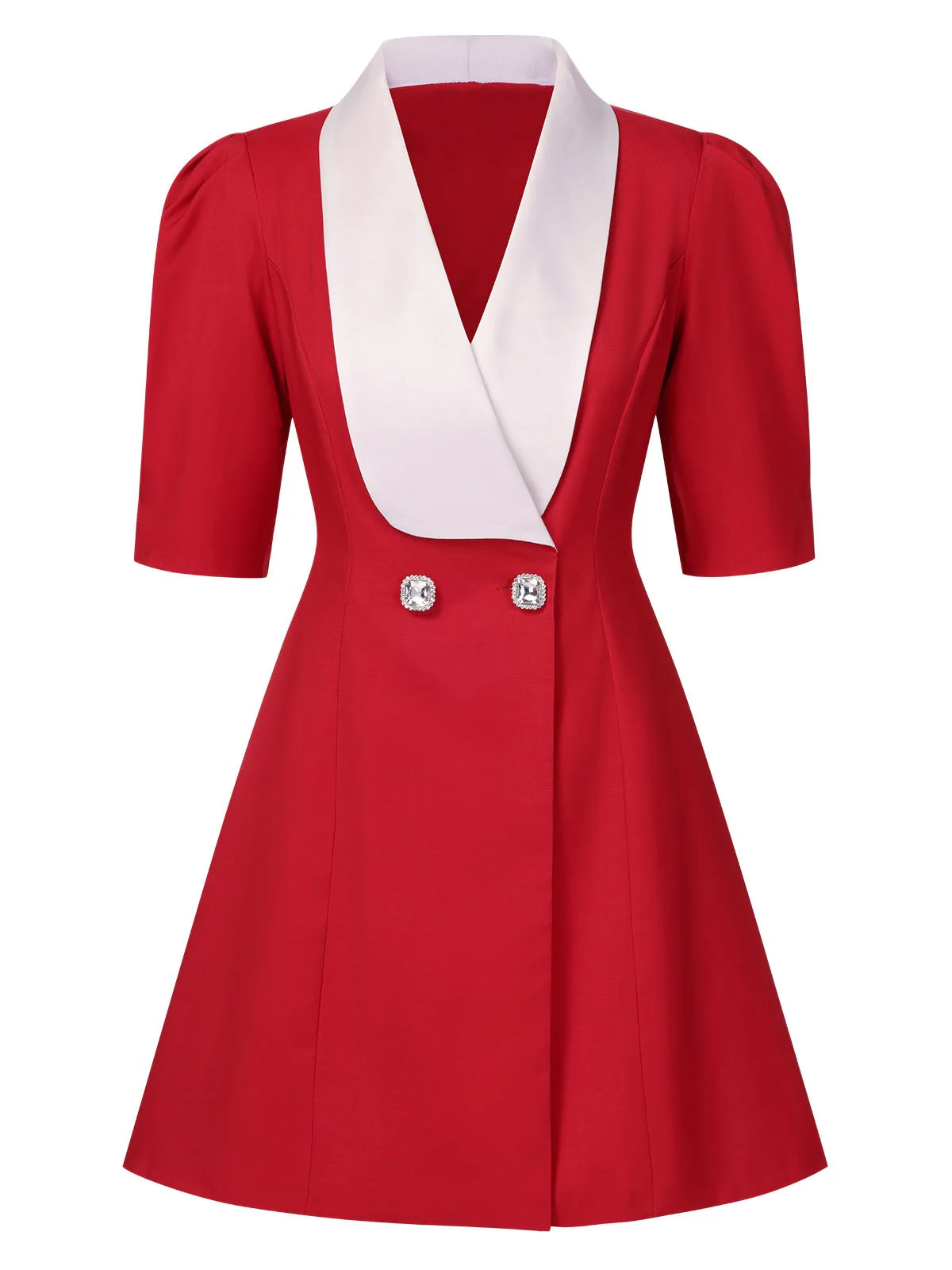 Rot 1960er Solide Breites Revers Anzugkleid - Image 2