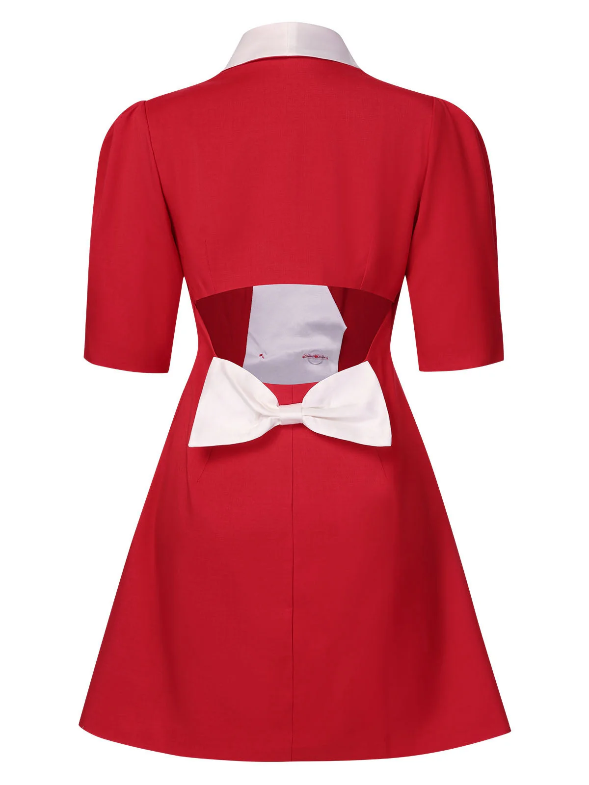 Rot 1960er Solide Breites Revers Anzugkleid - Image 3