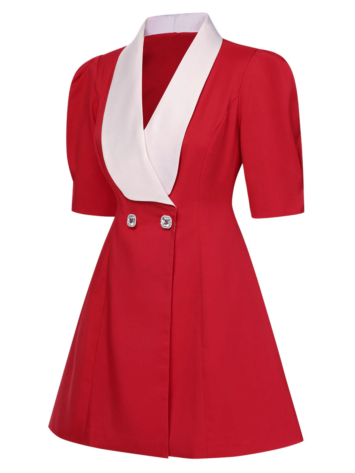 Rot 1960er Solide Breites Revers Anzugkleid - Image 4